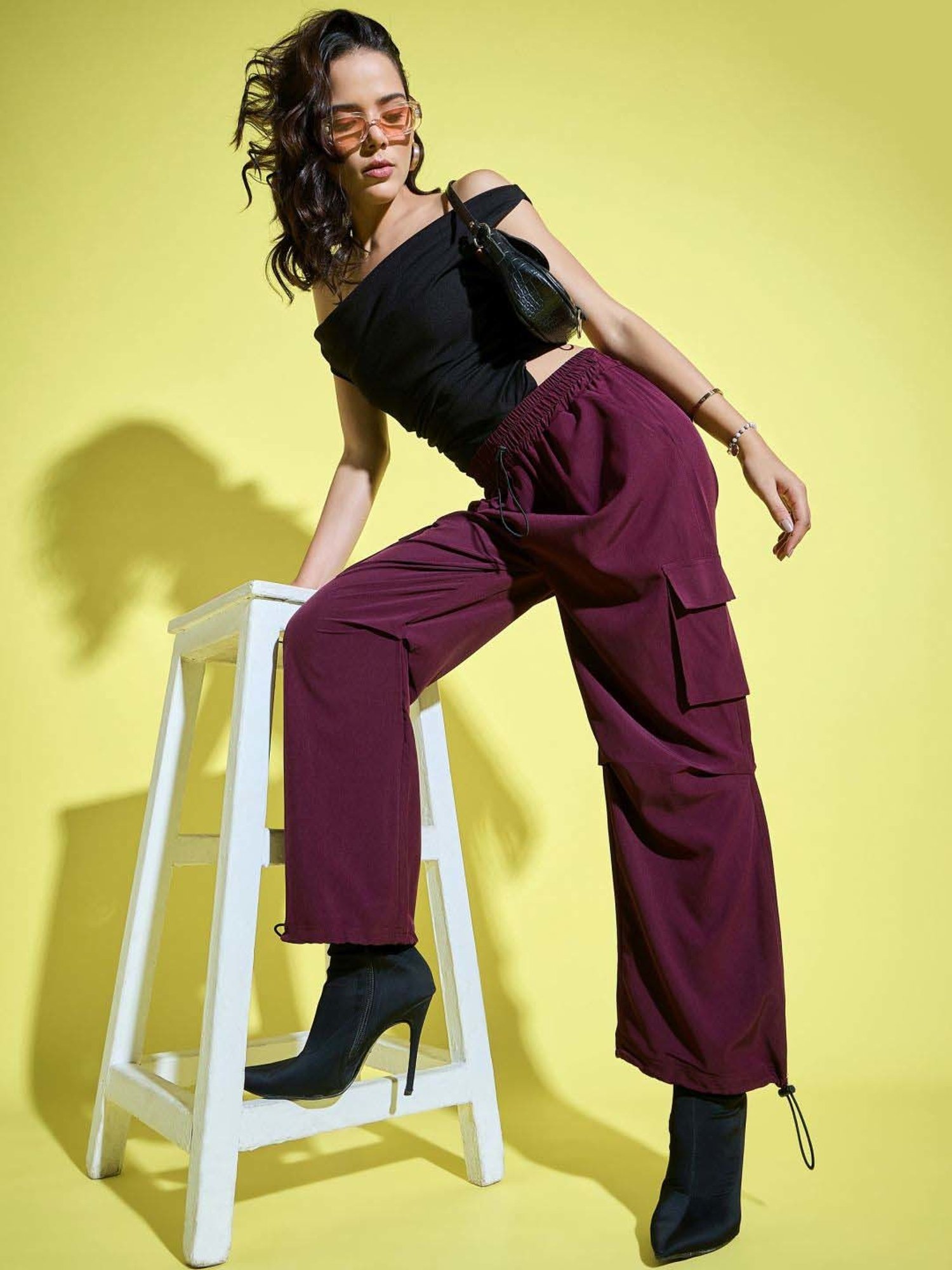 BUYNEWTREND Purple High Rise Cargo Pants