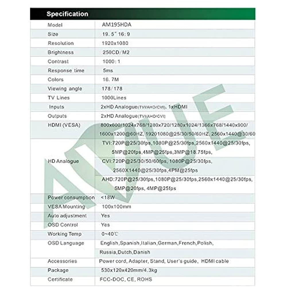 Avue AVG22WBV-2D 21.5" LED LCD Monitor - 16:9 - 2 ms