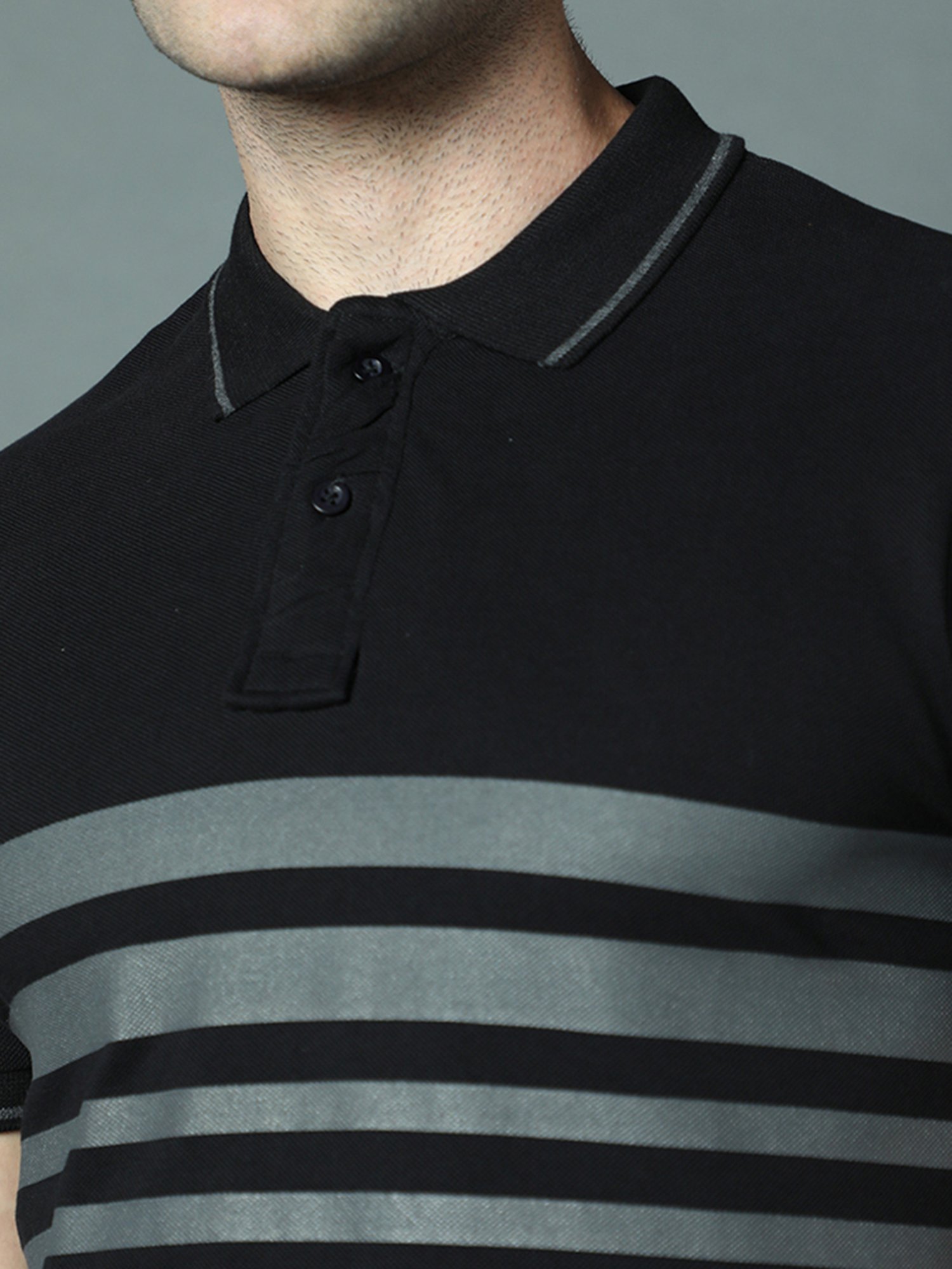 High Star Black Regular Fit Striped Polo T-Shirt