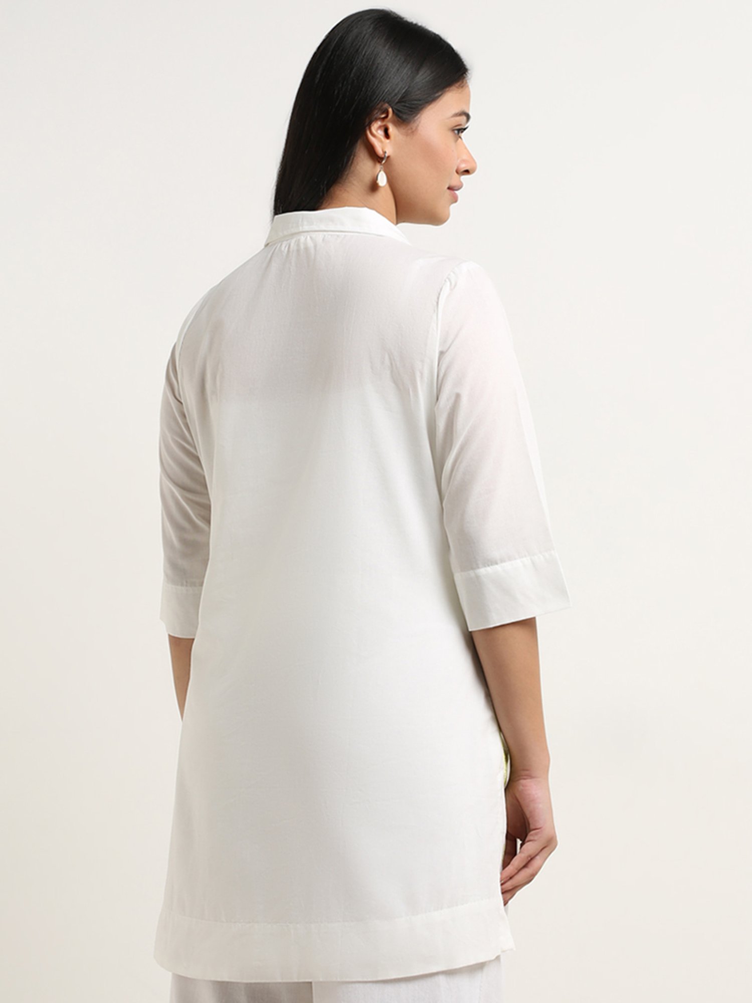 Diza by Westside Lime Floral Embroidered High-Low Cotton Tunic