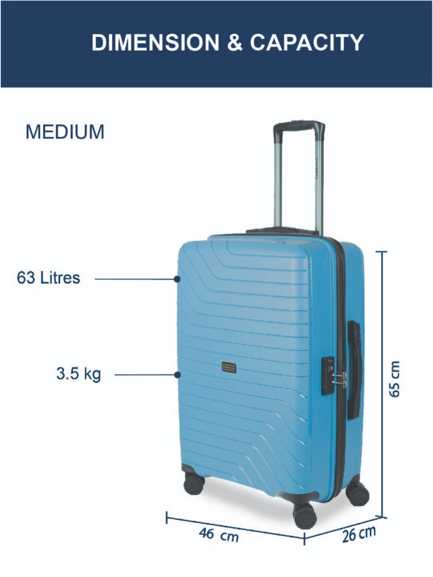 Carriall Blue 8 Wheel Medium & Small Hard Checked Luggage Set of 2 - 46 cm