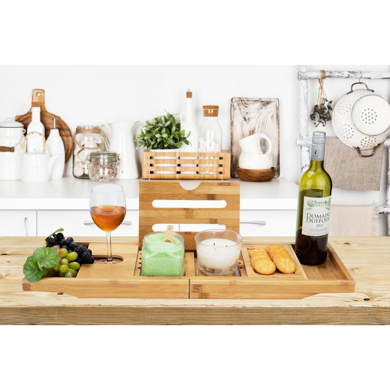 Mind Reader Premium Extendable Bamboo Bath Caddy, Bamboo