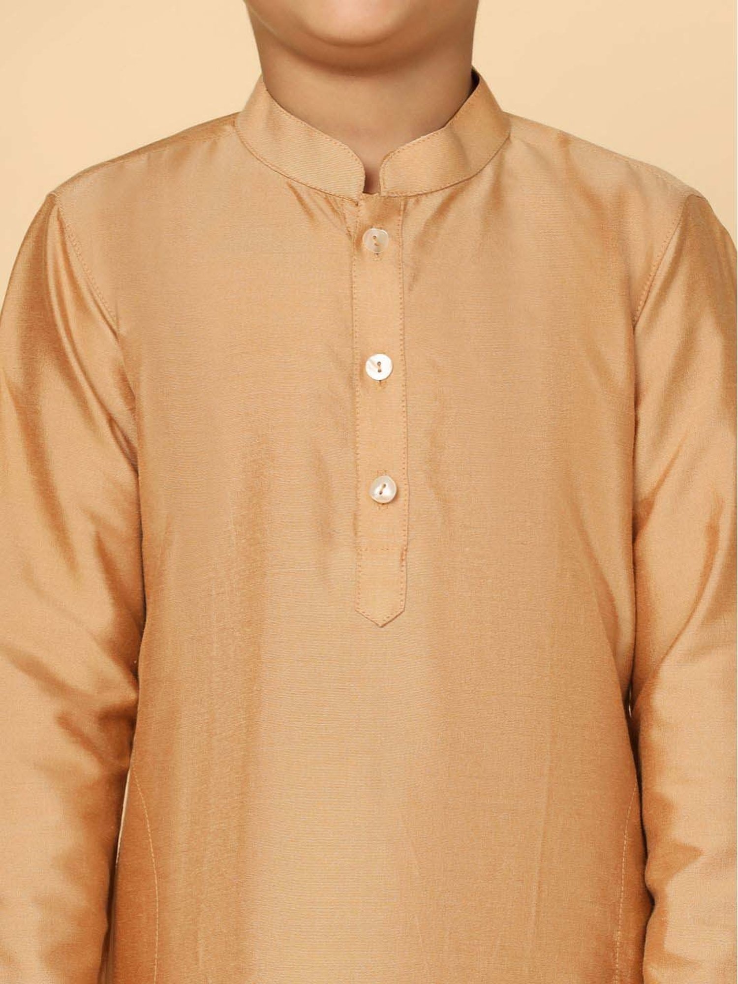 KISAH Kids Golden Regular Fit Full Sleeves Kurta Set