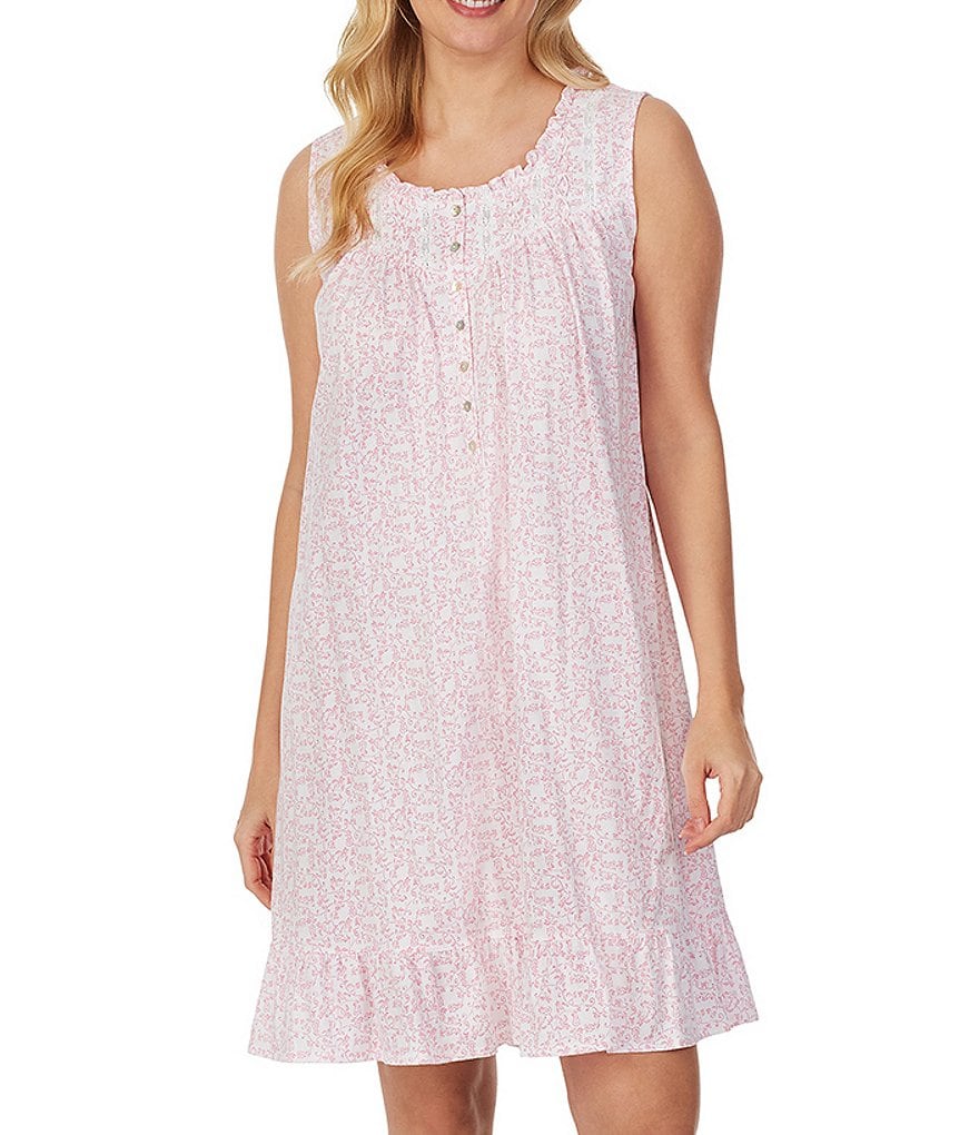 Eileen West Scroll Floral Print Jersey Knit Sleeveless Nightgown