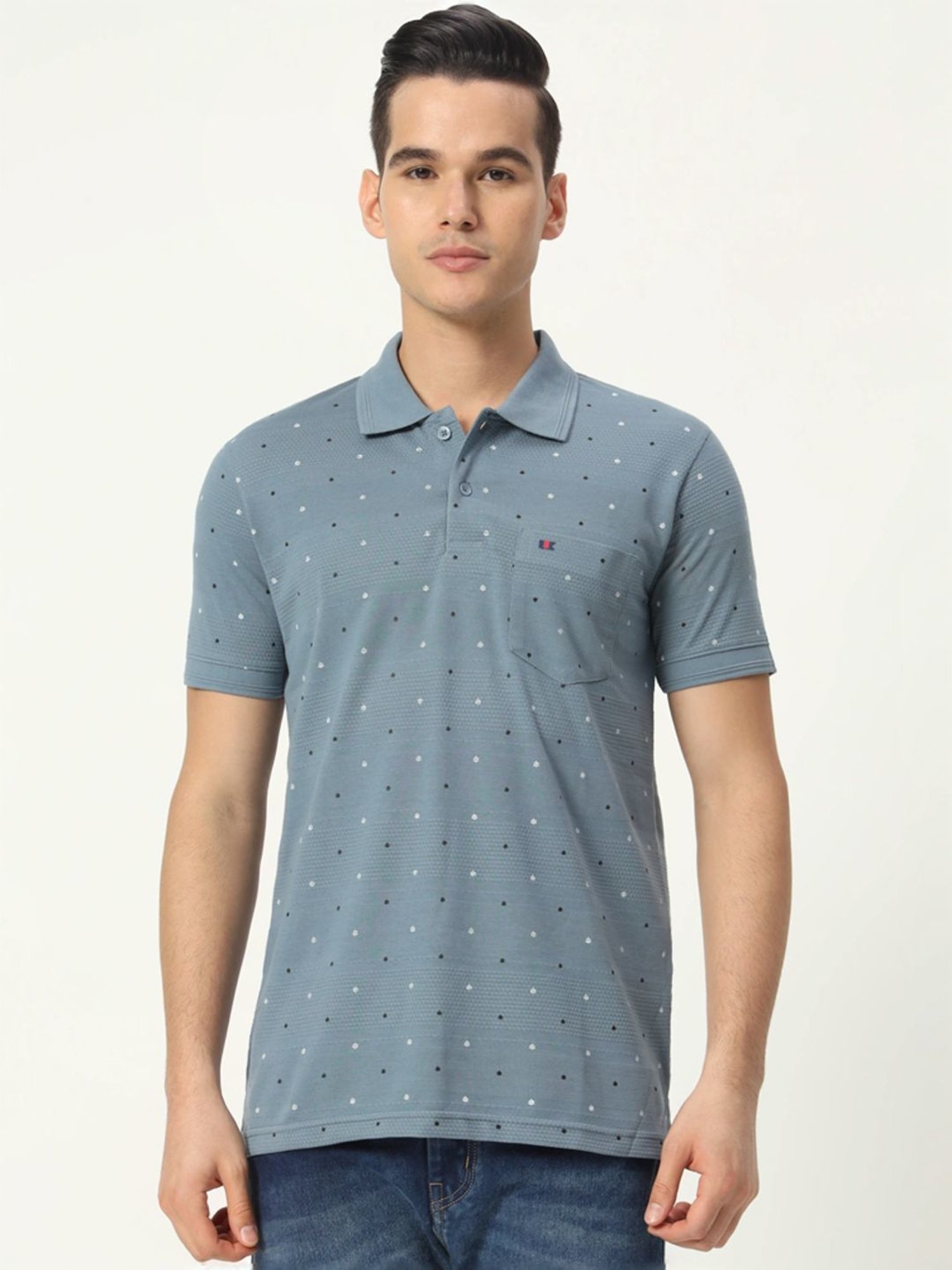 Tab91 Blue Regular Fit Printed Polo T-Shirts