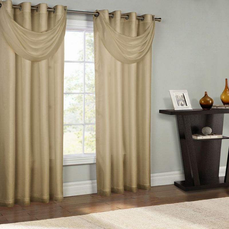 Commonwealth Thermavoile Rhapsody Lined Grommet Ascot Valance - 36"x"19 in Mushroom Color