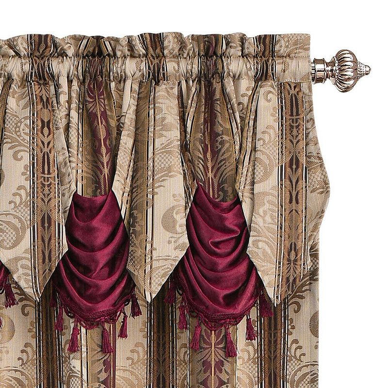 Kate Aurora Red, Burgundy & Taupe Complete Window in a Bag Damask Window Curtain Set - 56 in. W x 84 in. L, Burgundy