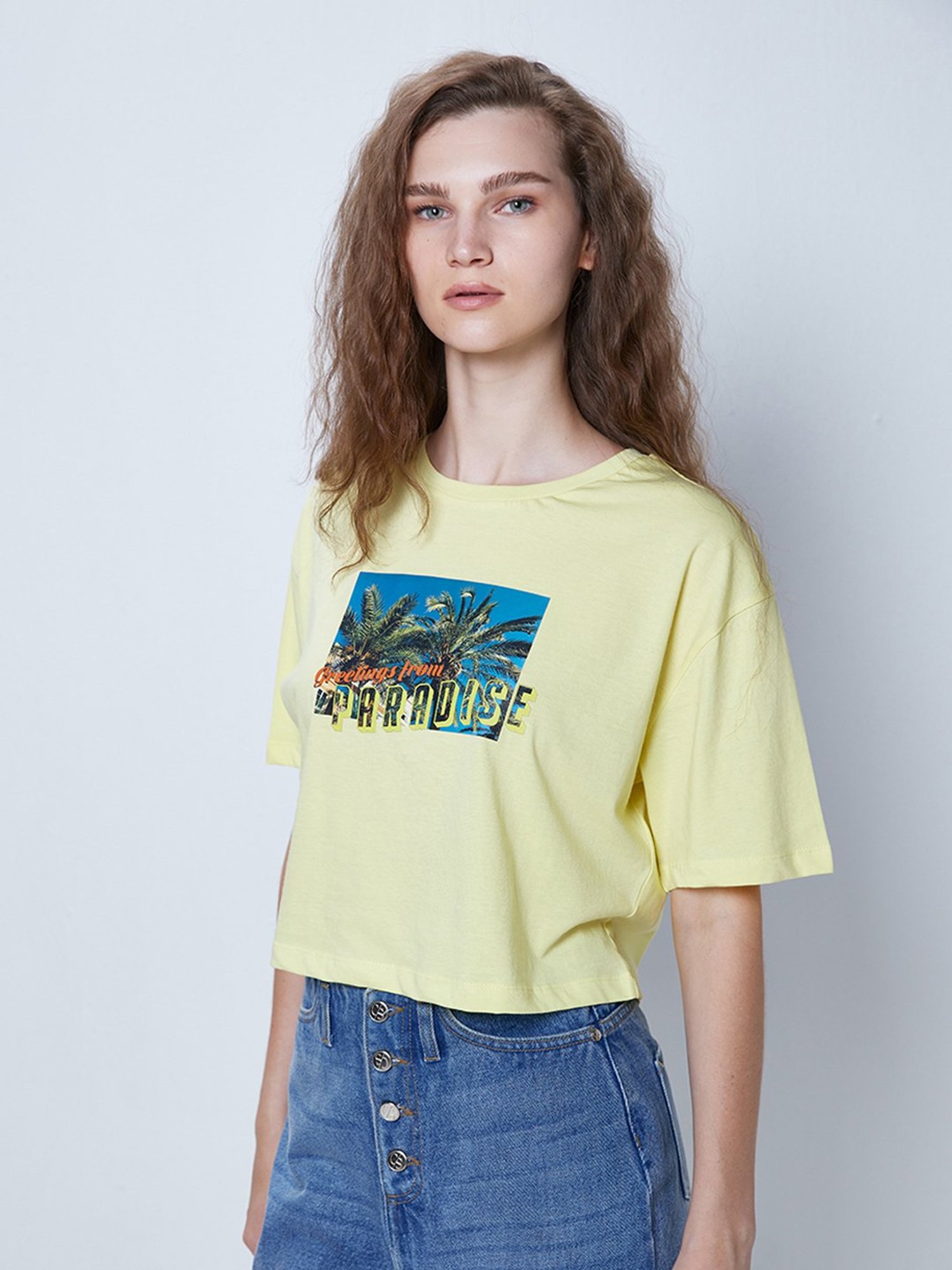 Cover Story Yellow Graphic Print T-Shirt