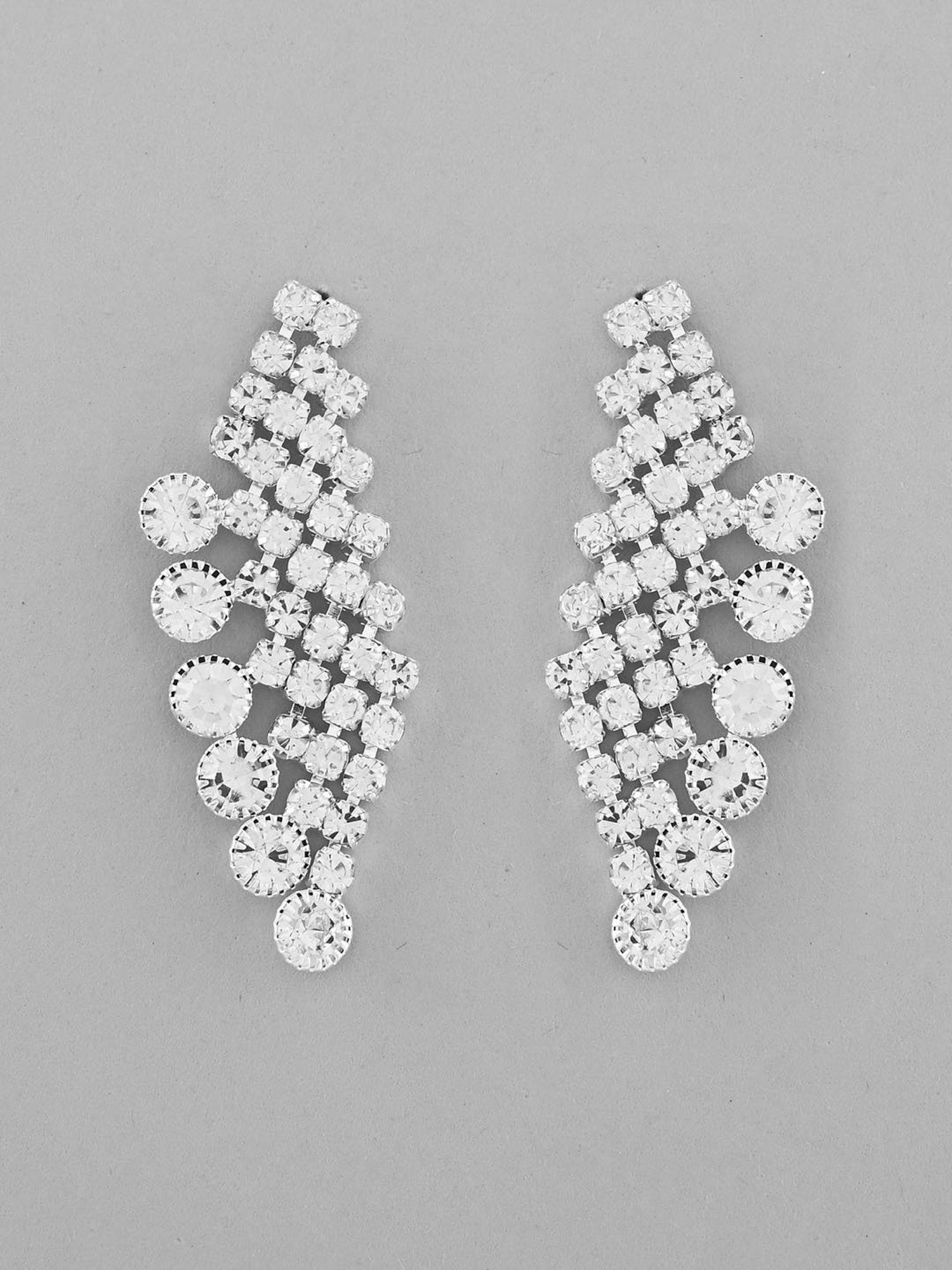 VOJ Ad Stone Studded Silver Plated Necklace with Drop Earrings Set for Women