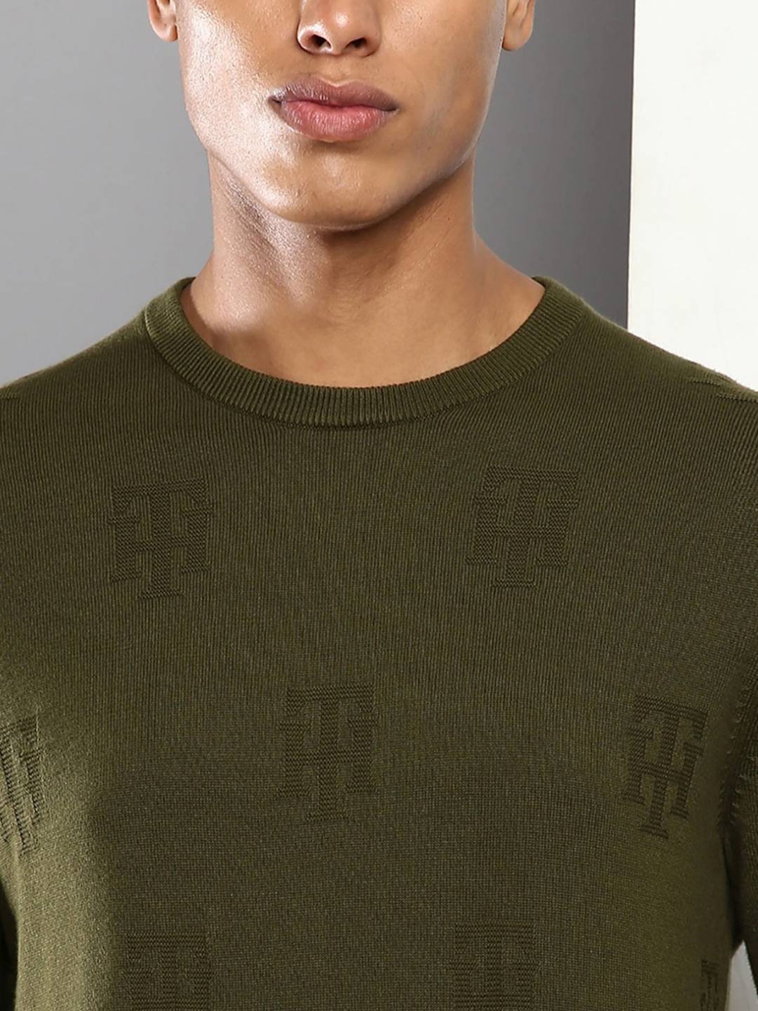 Tommy Hilfiger Green Cliffs Cotton Regular Fit Logo Printed Sweaters