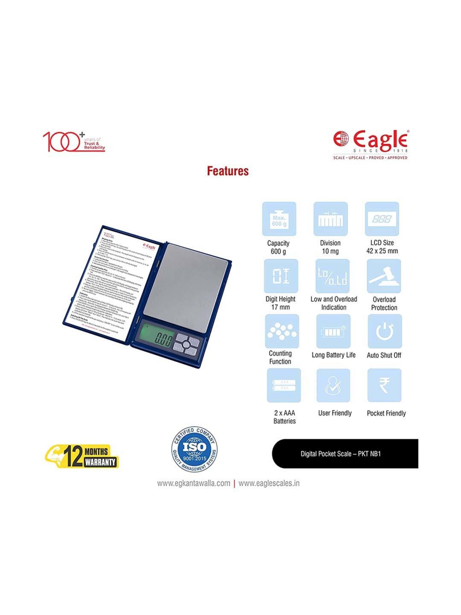 Eagle PKT-NB1 Digital Pocket Scale 600 g Capacity, 0.01g Accuracy,Small Machine, Gold Weight Machine