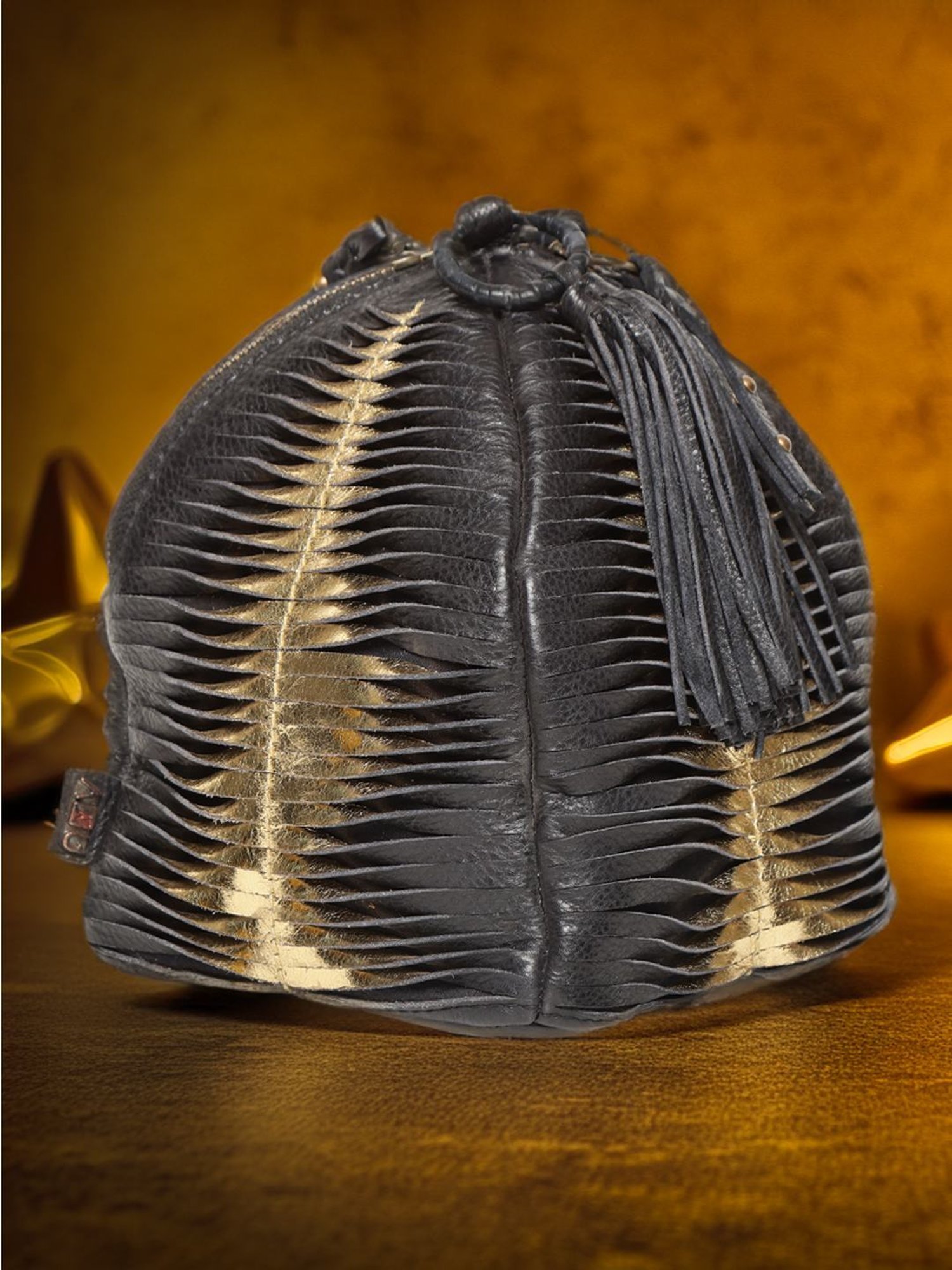 Art N Vintage Premade Black Leather Textured Small Potli