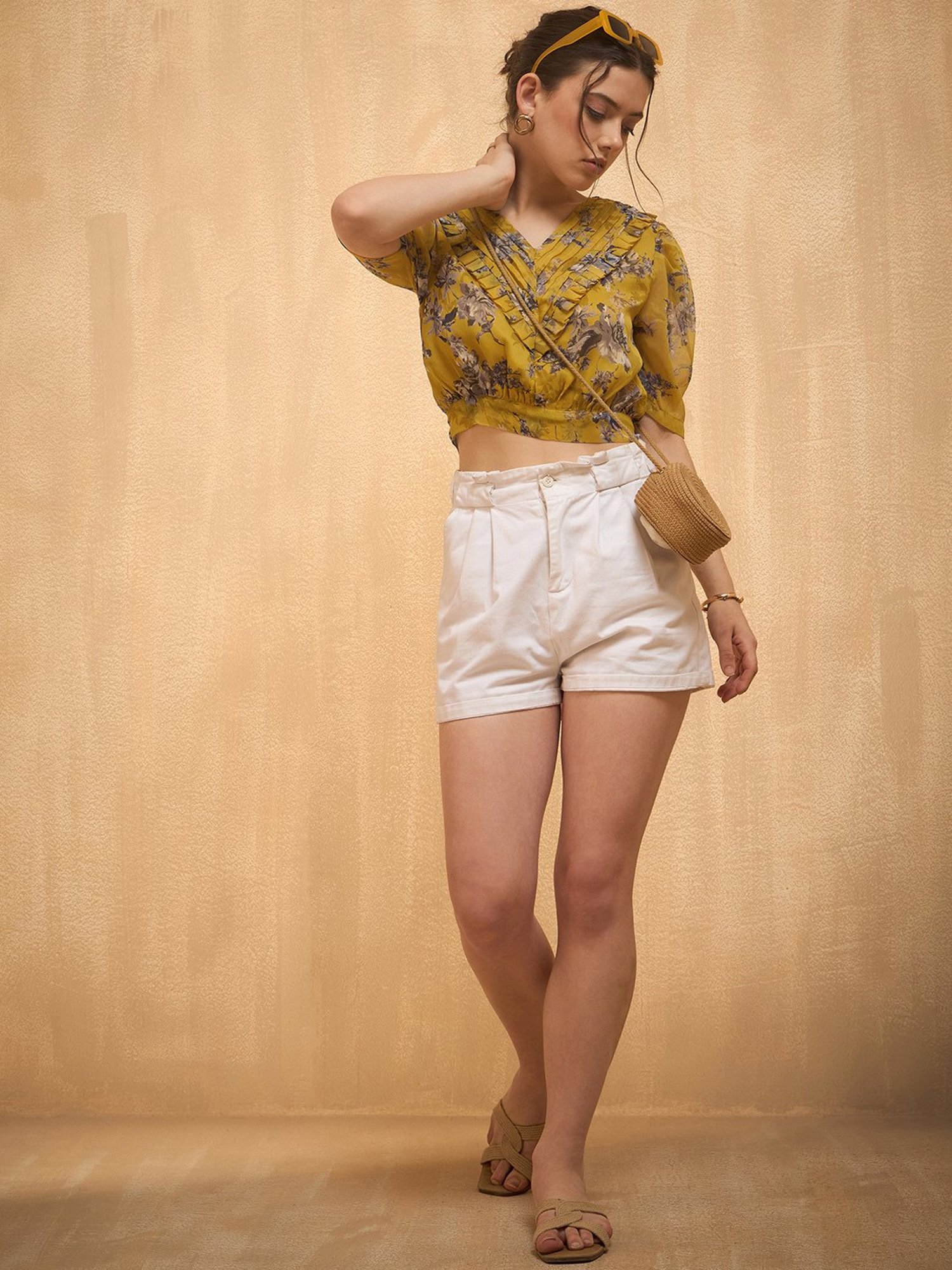 Rare Yellow Floral Print Crop Top