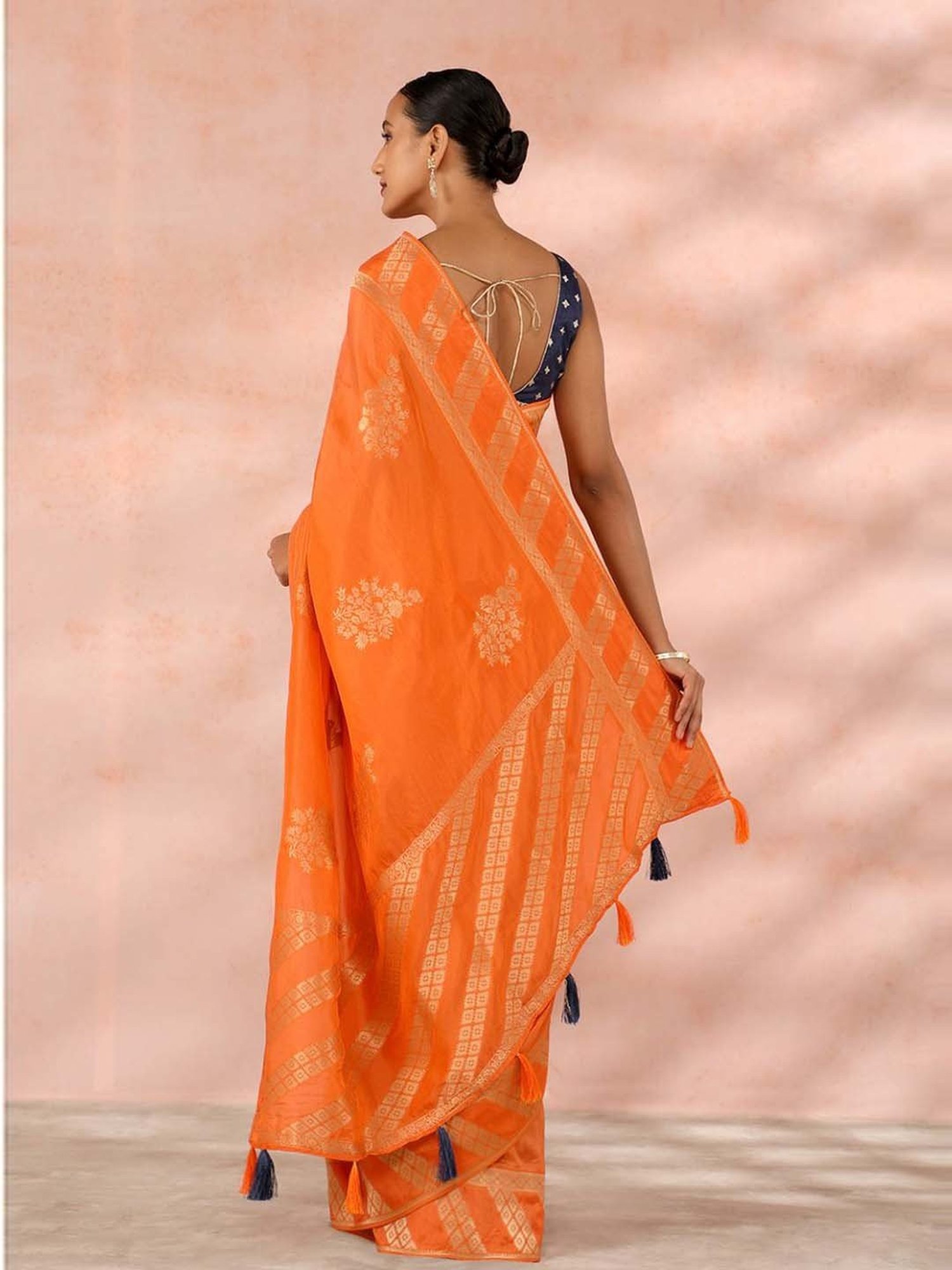 Taneira Orange Woven Saree With Unstitched Blouse