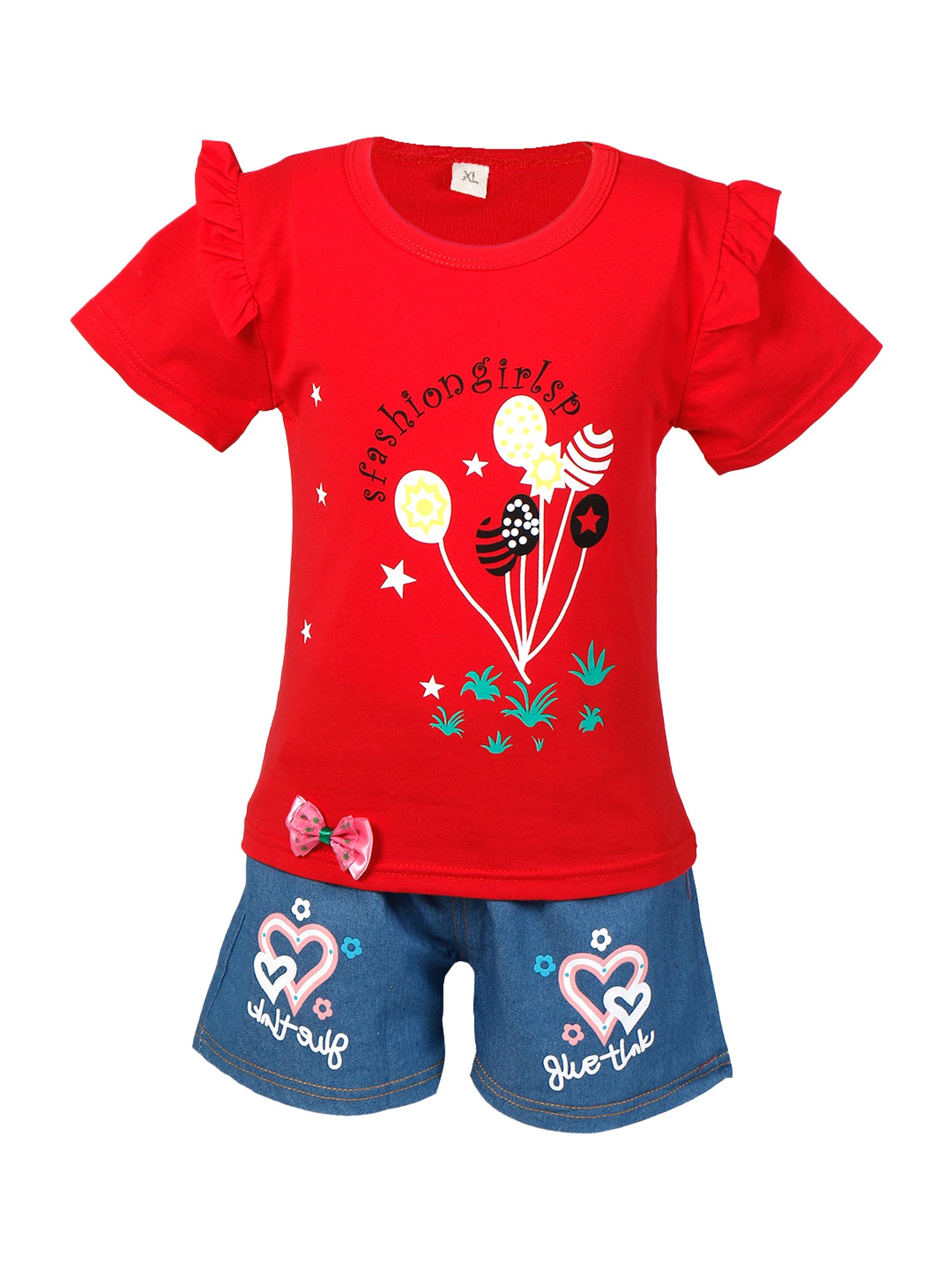 Passion Petals Kids Red Cotton Printed Top & Shorts