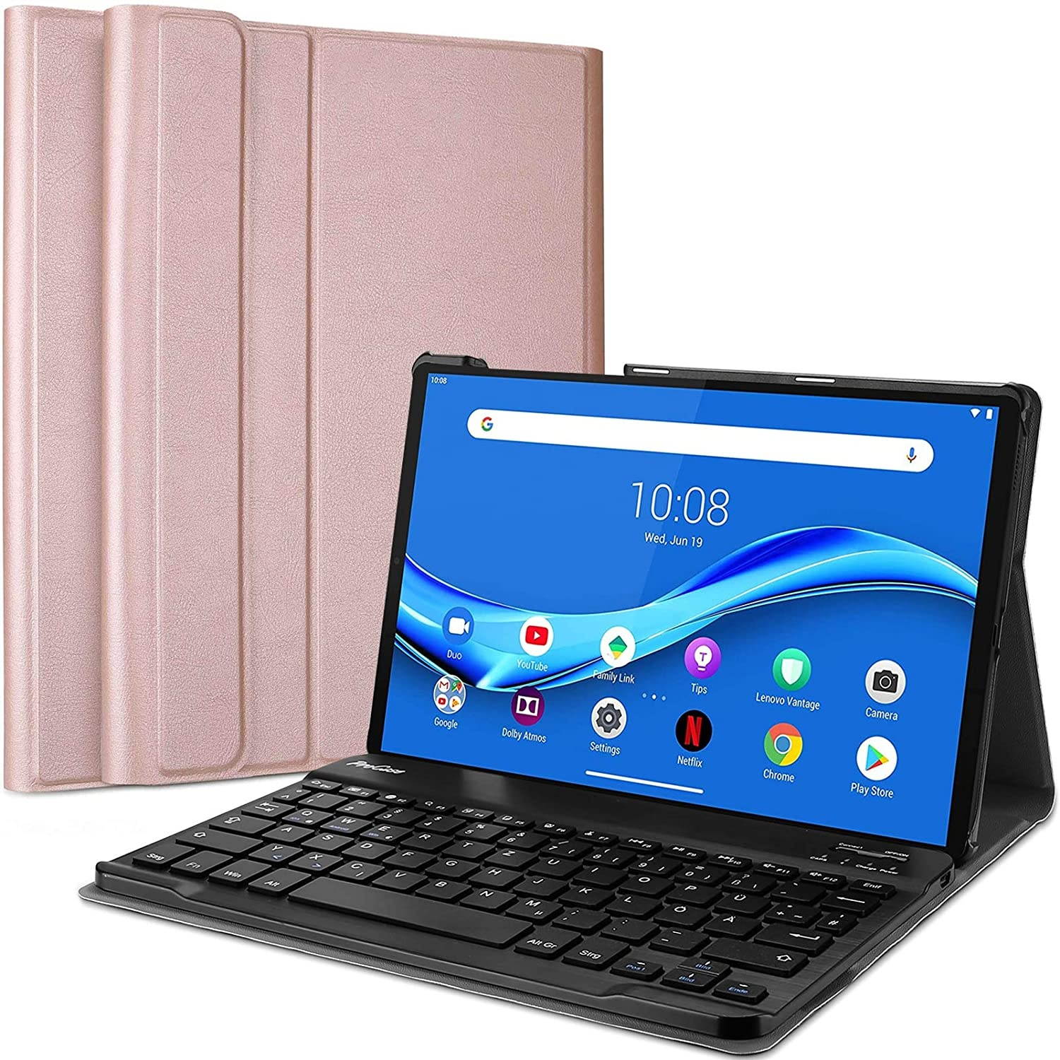 ProCase Lenovo Tab M10 FHD Plus Keyboard Case 10.3 Inch (2020 2nd Gen), Slim Lightweight Smart Cover with Magnetically Detachable Wireless Keyboard for Lenovo Tab M10 Plus TB-X606F TB-X606X &ndash;Rosegold