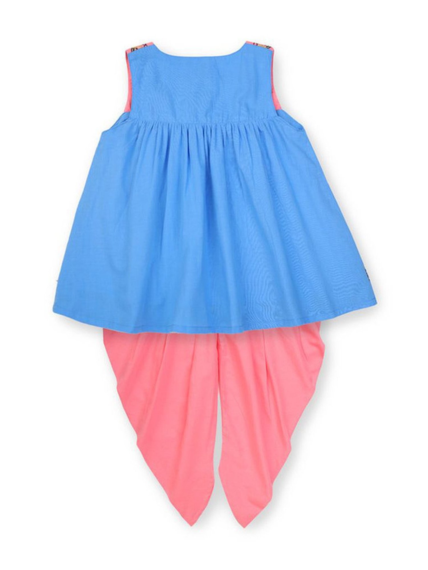 Pranava organics Kids Blue & Pink Printed Anarkali Set