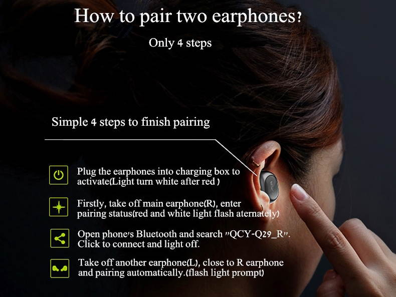 QCY Q29 True Wireless Cord-Free Bluetooth 4.1 Mini Earphones English Version