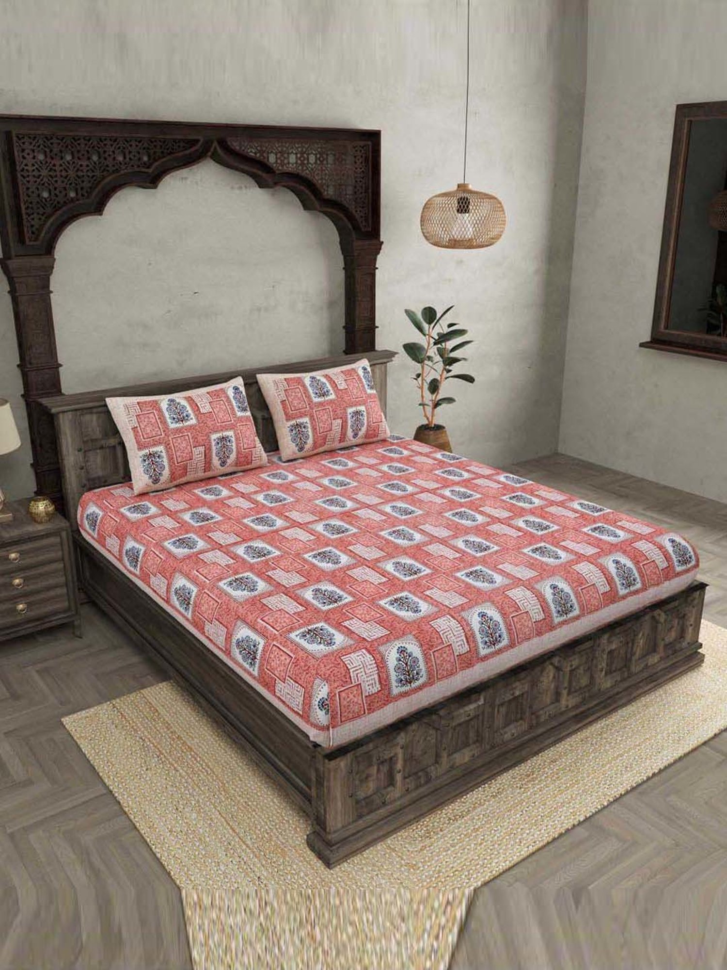 JaipurFabric Apple Cotton 180 TC Double Bedsheet with 2 Pillow Covers