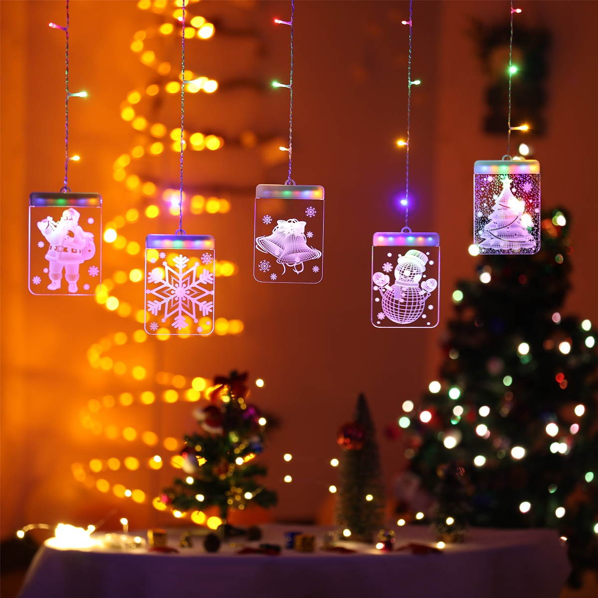 Christmas Party LED Curtain String Lights Decoration 3D Visual Effect USB Powered for Home Room Indoor Bedroom Window Decor, 4.9ft * 2.3ft