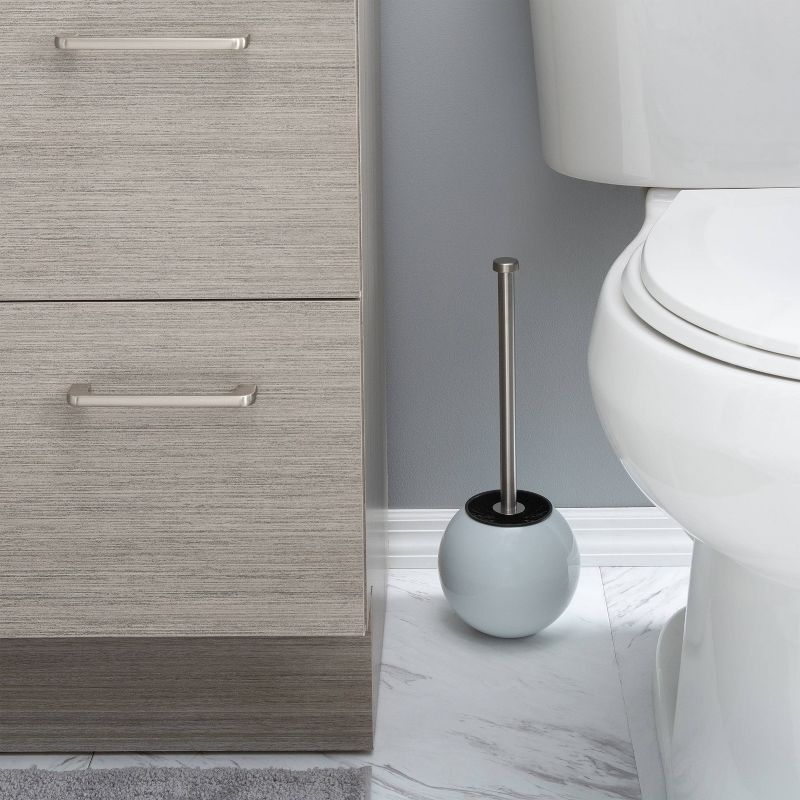 Globe Design Toilet Brush and Holder White - Bath Bliss