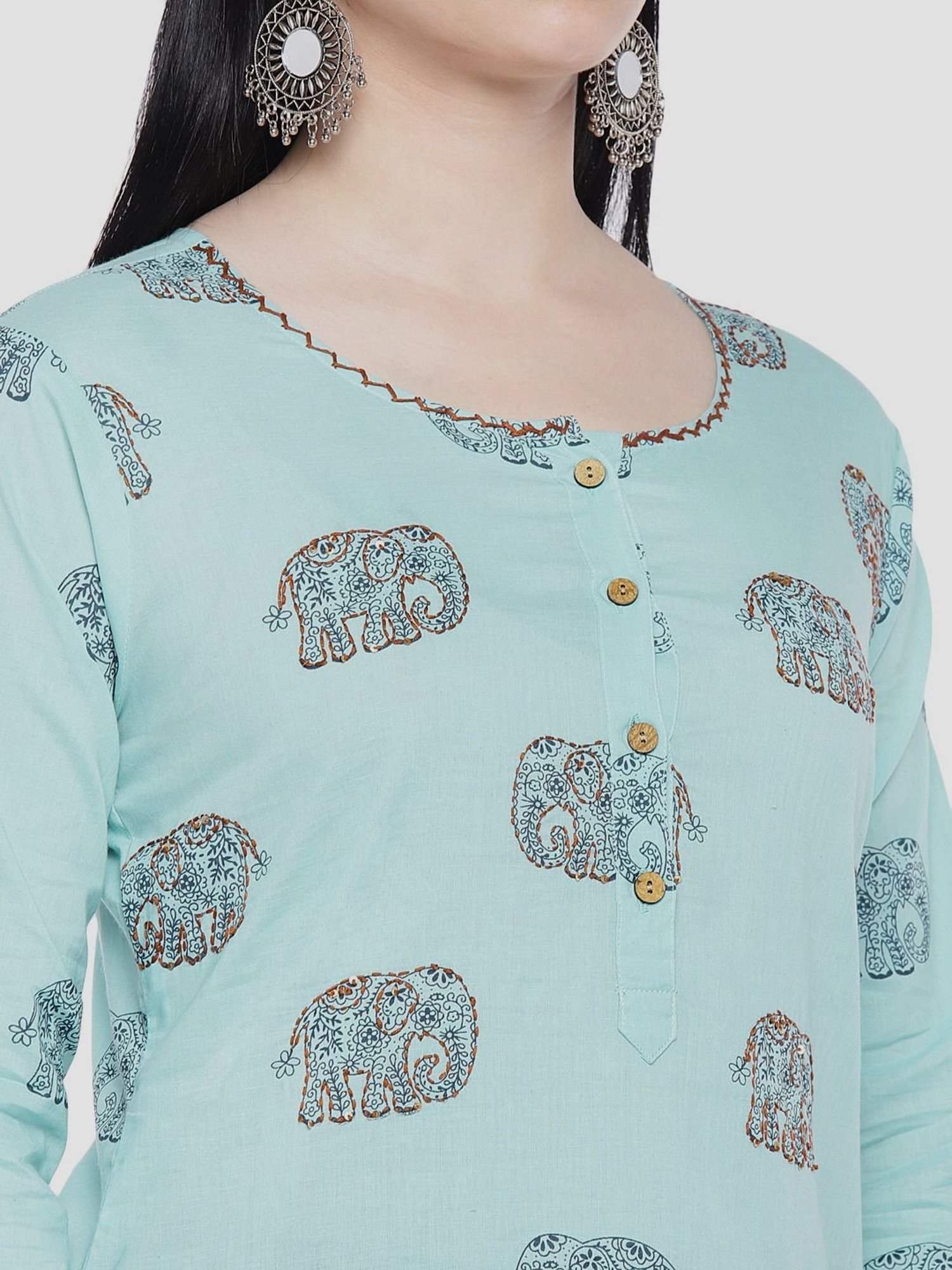 Sringam Blue Cotton Printed Kurta Sharara Set