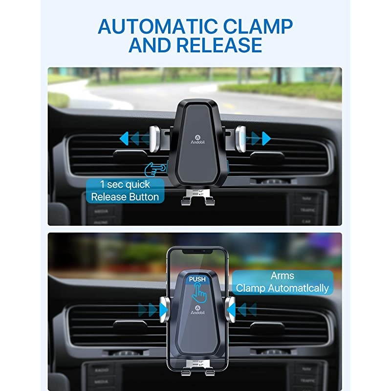Wireless Car Charger Mount [with QC 3.0 Adapter],Qi Faster Car Charger Mount Compatible iPhone 12/11/X/SE/8 Series, Samsung S21/20/10, Note20/10 Series, for Vent & Dashboard & Windshield