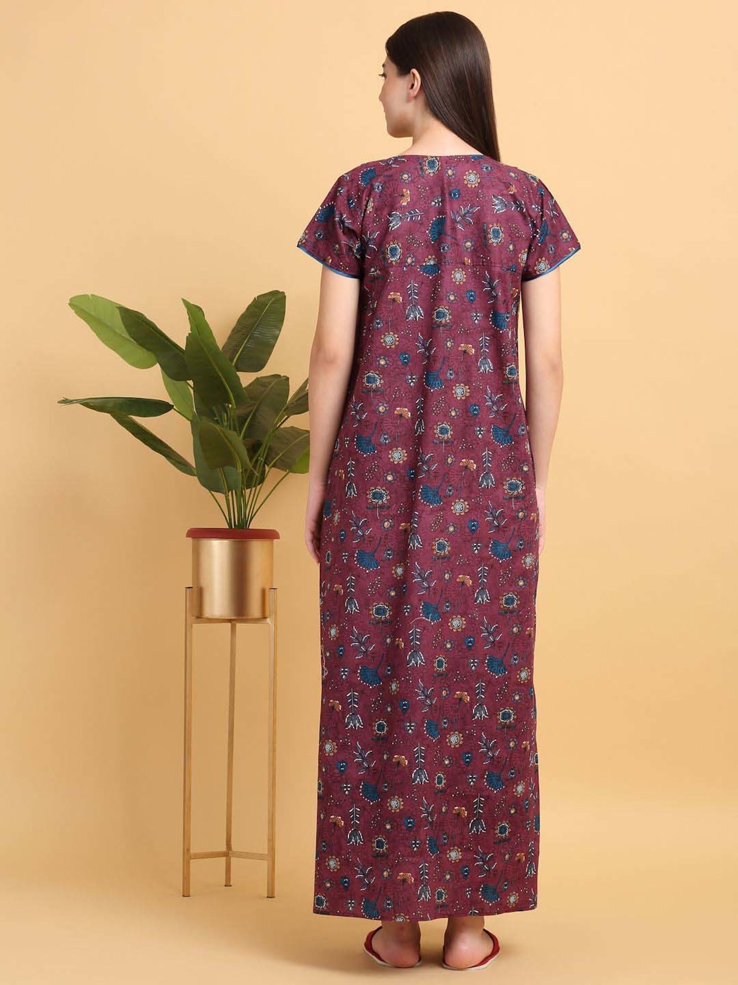 Sweet Dreams Red Cotton Printed Night Dress