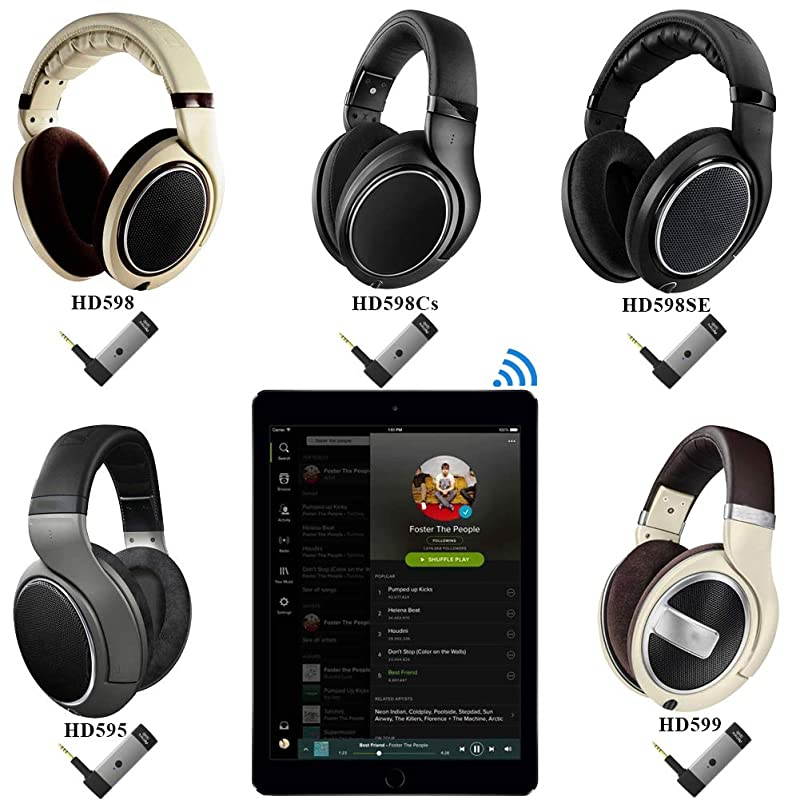 Bluetooth Adapter and Wireless Audio Receiver with Microphone and 25mm Jack for Sennheiser HD598 HD598Cs HD598SE HD595 HD599 HD559 HD569 HD579 HD518 HD558 Headphones