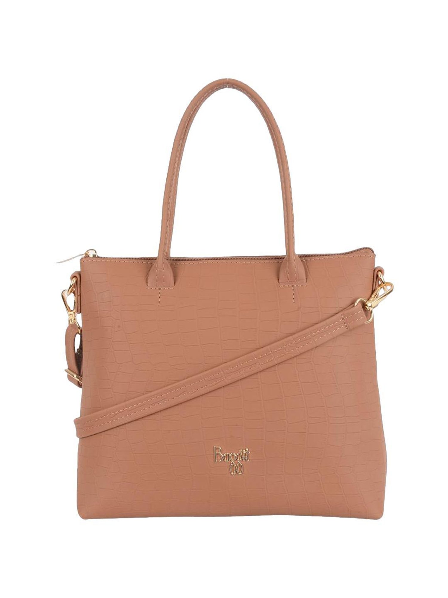 Baggit Fiot Tan PU Textured Handbag