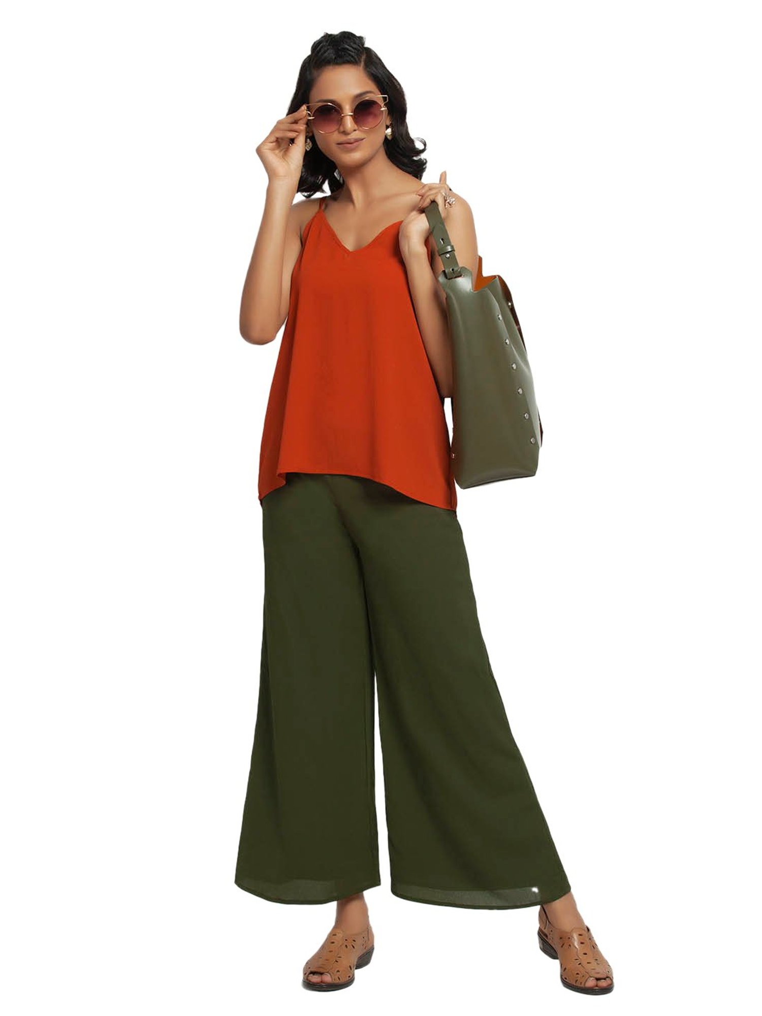 Office & You Green Mid Rise Palazzos