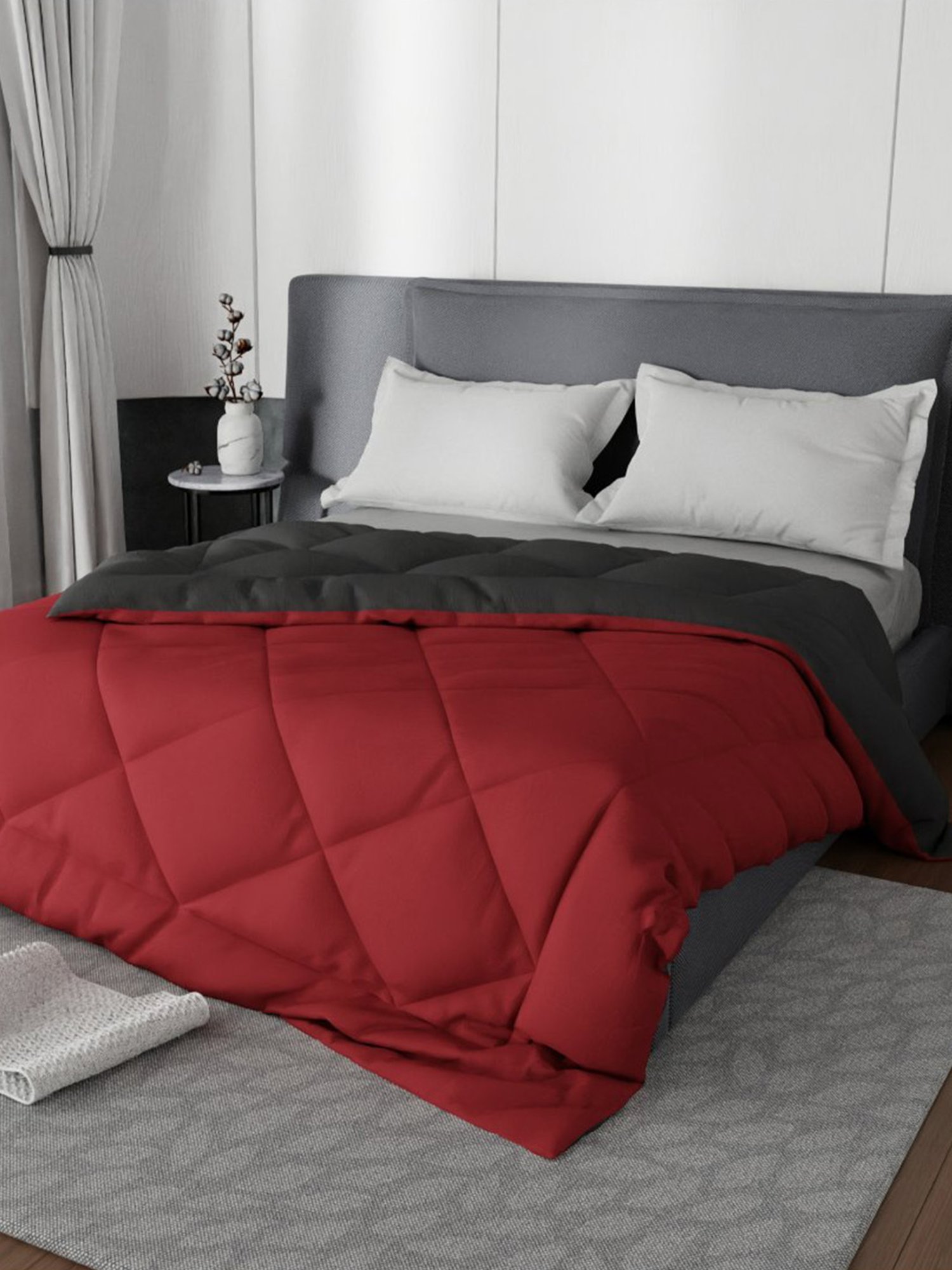 Stoa Paris Red & Grey Microfibre 200 GSM Double Reversible Comforter - Set of 1