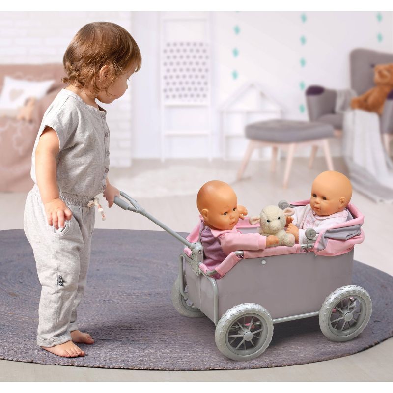 Leisure Twin Doll Wagon - Gray/Pink