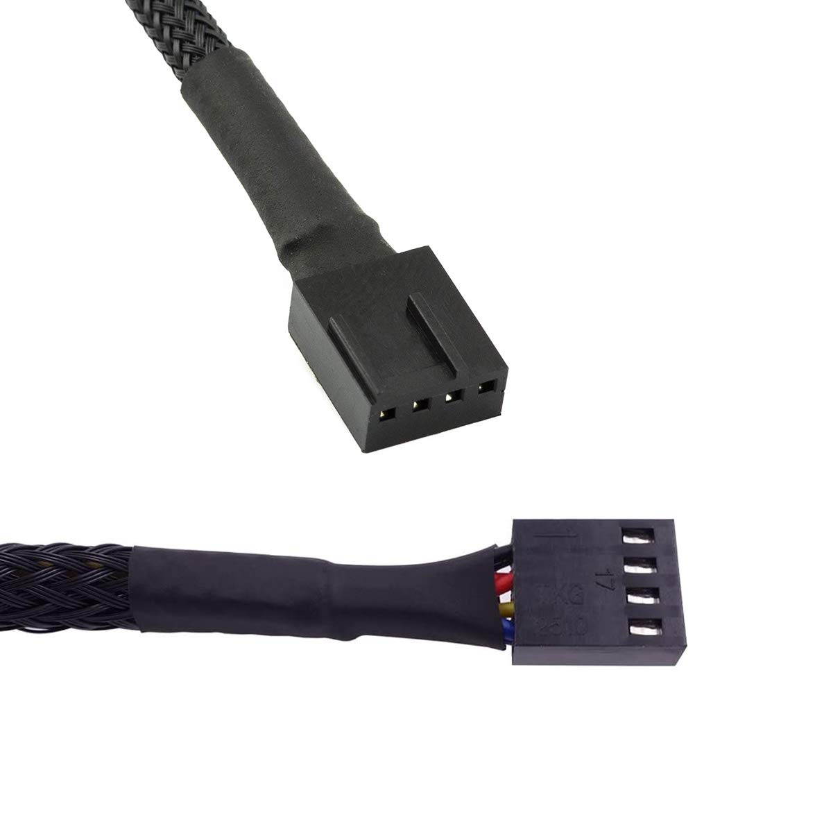 5 Pack- 11.8 inch PWM Fan Extension Cable PC Fan Extension Cable Compatible with ATX Case 3 Pin & 4 Pin Cooling Fans Durable Black Nylon Braided Case Fan Extension Cable