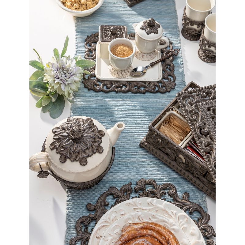 GG Collection Acanthus Leaf Sugar And Creamer Set with Sweetener Box on Tea Tray (Set of 4)