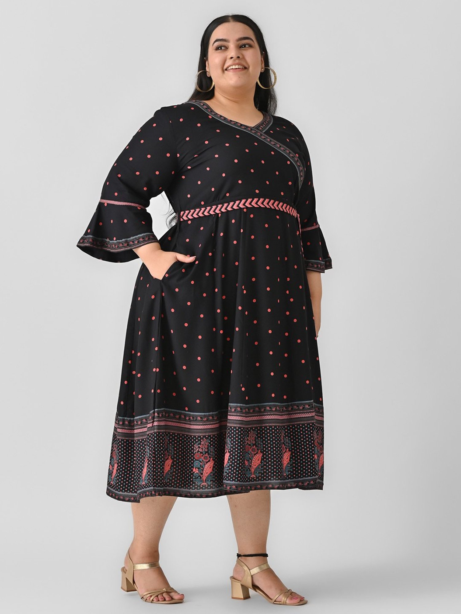 Saffron Threads Black Cotton Floral Print Ethnic Dress
