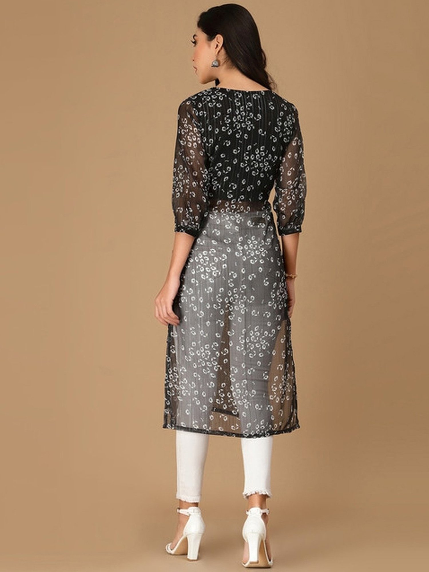 Skylee Black Floral Print Straight Kurta