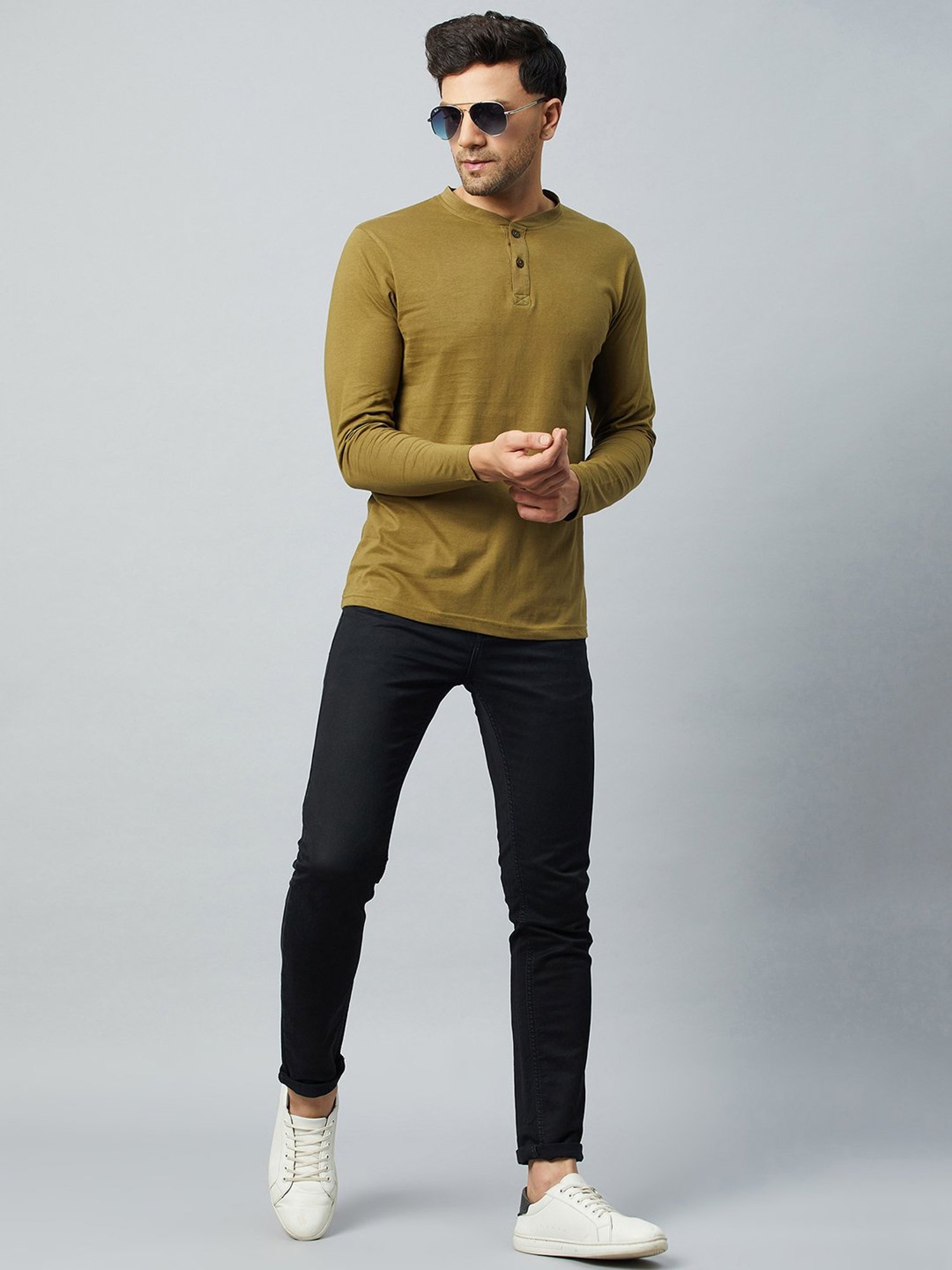 Club York Olive Regular Fit Henley T-Shirt