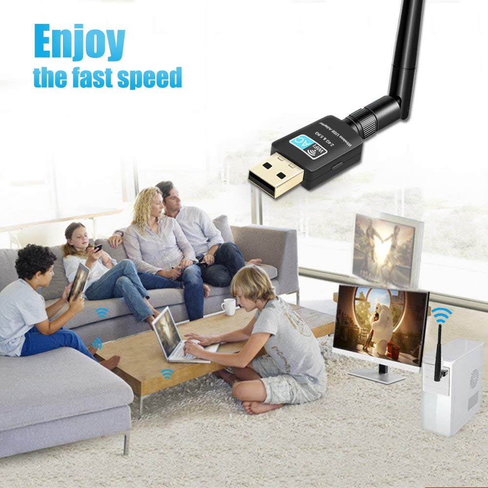 Wireless USB WiFi Adapter 600Mbps, Upgraded 5.8GHz/2.4GHz Dual Band Network WiFi Dongle for PC/Desktop/Laptop/Mac, Perfect for Win10/8.1/8/7/XP Mac OS 10.4-10.12