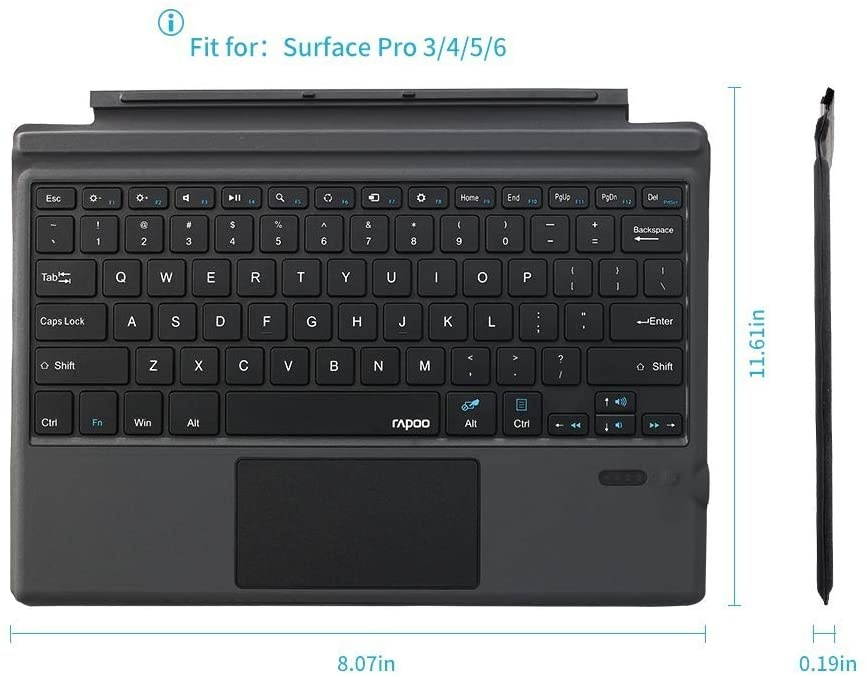 Rapoo XK200 Bluetooth Microsoft Surface Pro 7/Pro 6/Surface Pro 5 (Pro 2017)/Pro 4 12.3 inch Tablet/Surface Pro 3 2014 Keyboard Case with Trackpad - Detachable Wireless Keyboard Type Cover