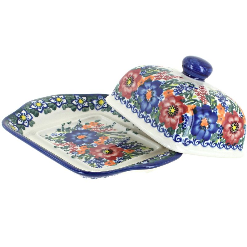Blue Rose Polish Pottery Berry Bouquet Butter Dish
