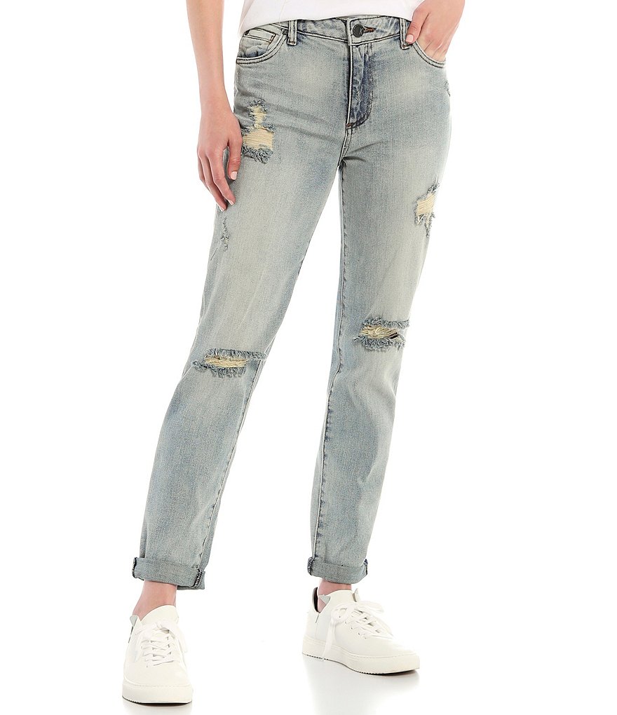 KUT from the Kloth Catherine High Rise Destruction Detail Roll Up Boyfriend Jeans