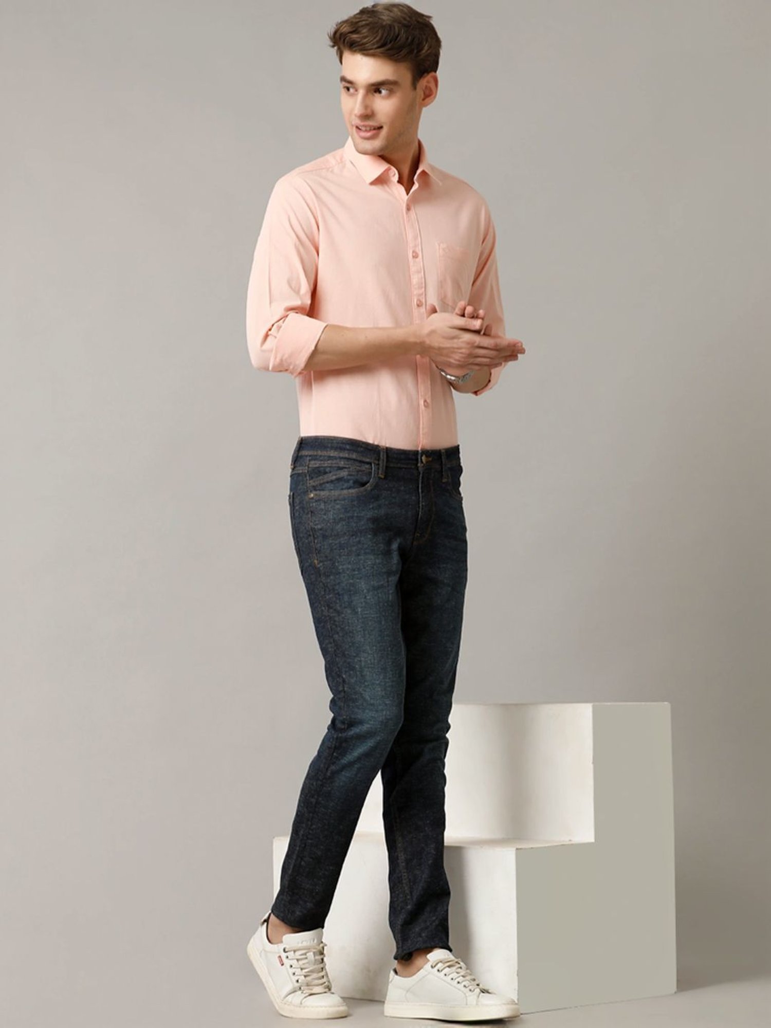 Cavallo By Linen Club Peach Linen Contemporary Fit Shirt