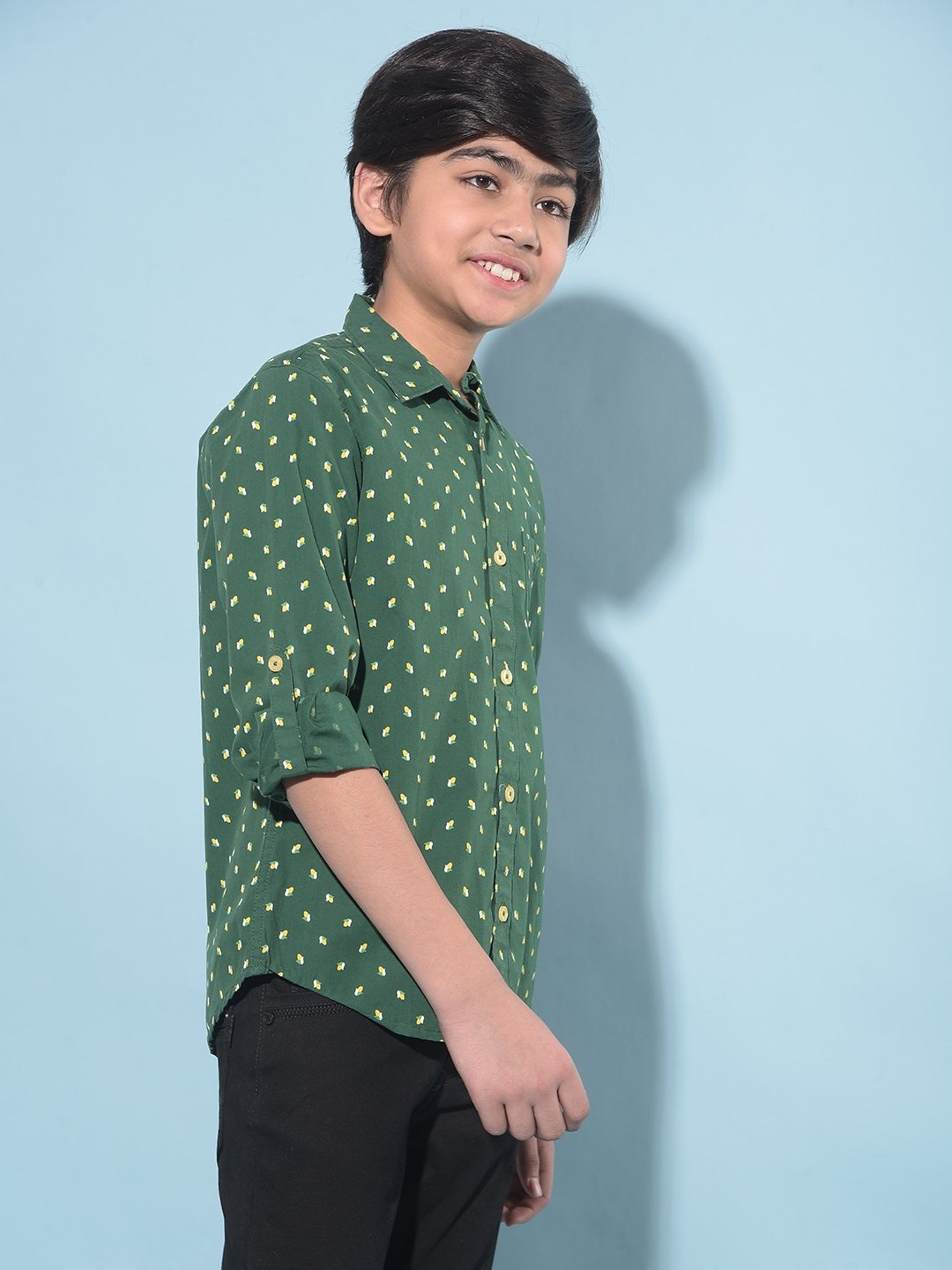 Crimsoune Club Kids Green Printed Full Sleeves Shirt