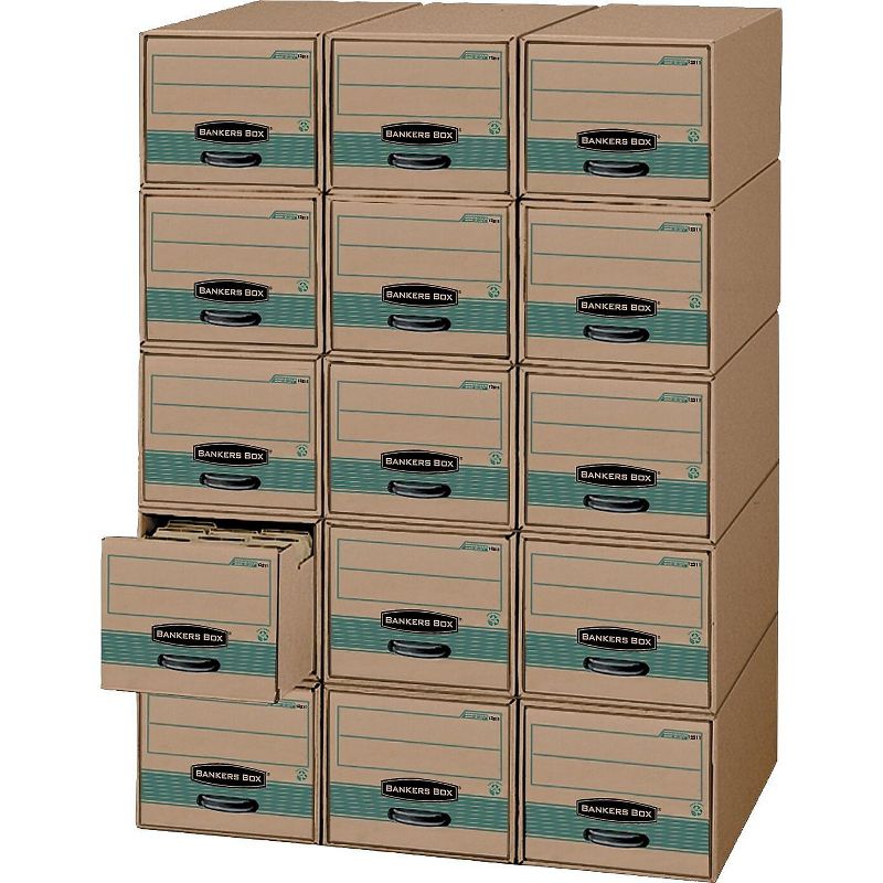 Bankers Box Super STOR/DRAWER Steel Plus Storage Box Letter Kraft/Green 6/Carton 1231101