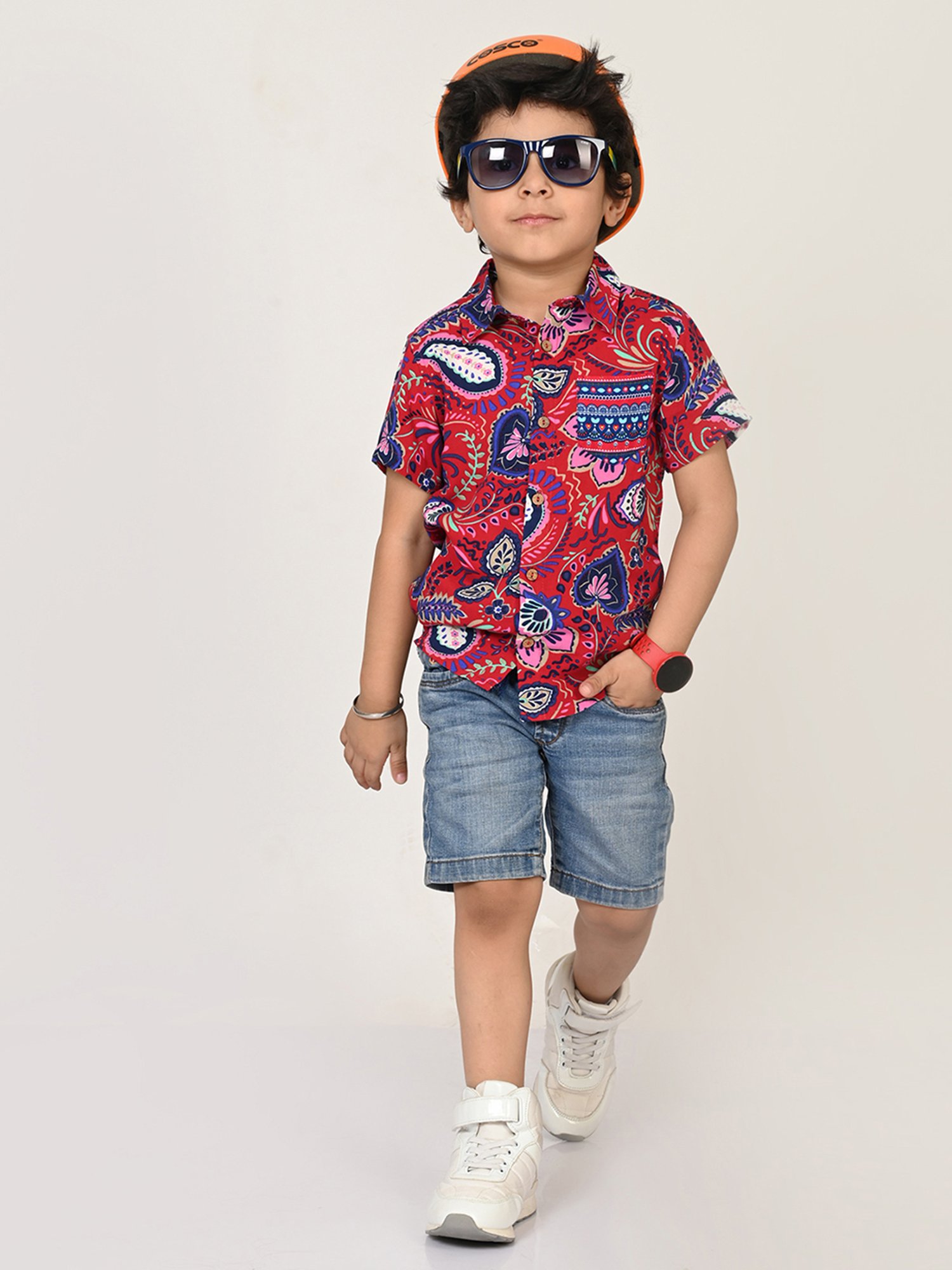 Lil Drama Kids Red Printed Shirt