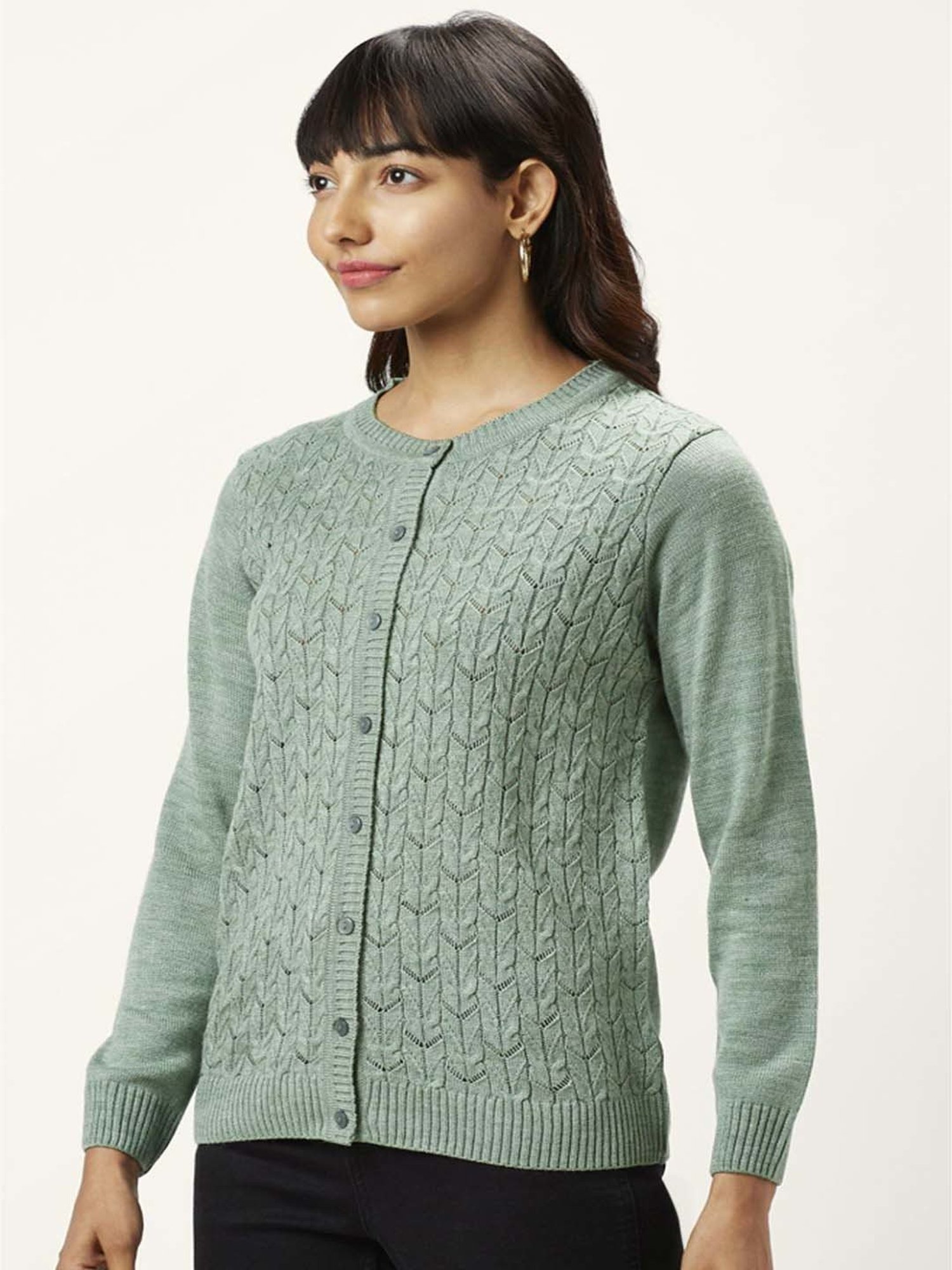 Honey by Pantaloons Green Self Pattern Sweater