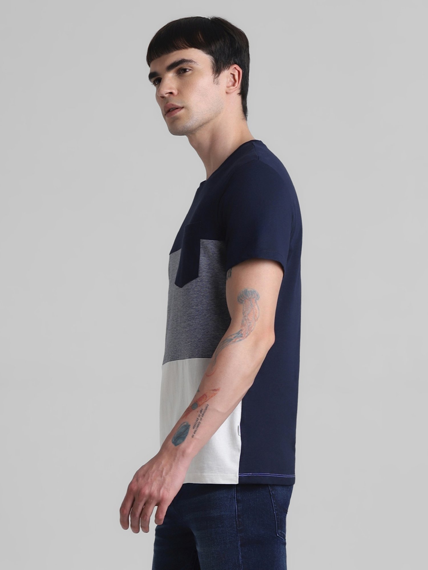 Jack & Jones Multicolored Cotton Slim Fit Colour Block T-Shirt