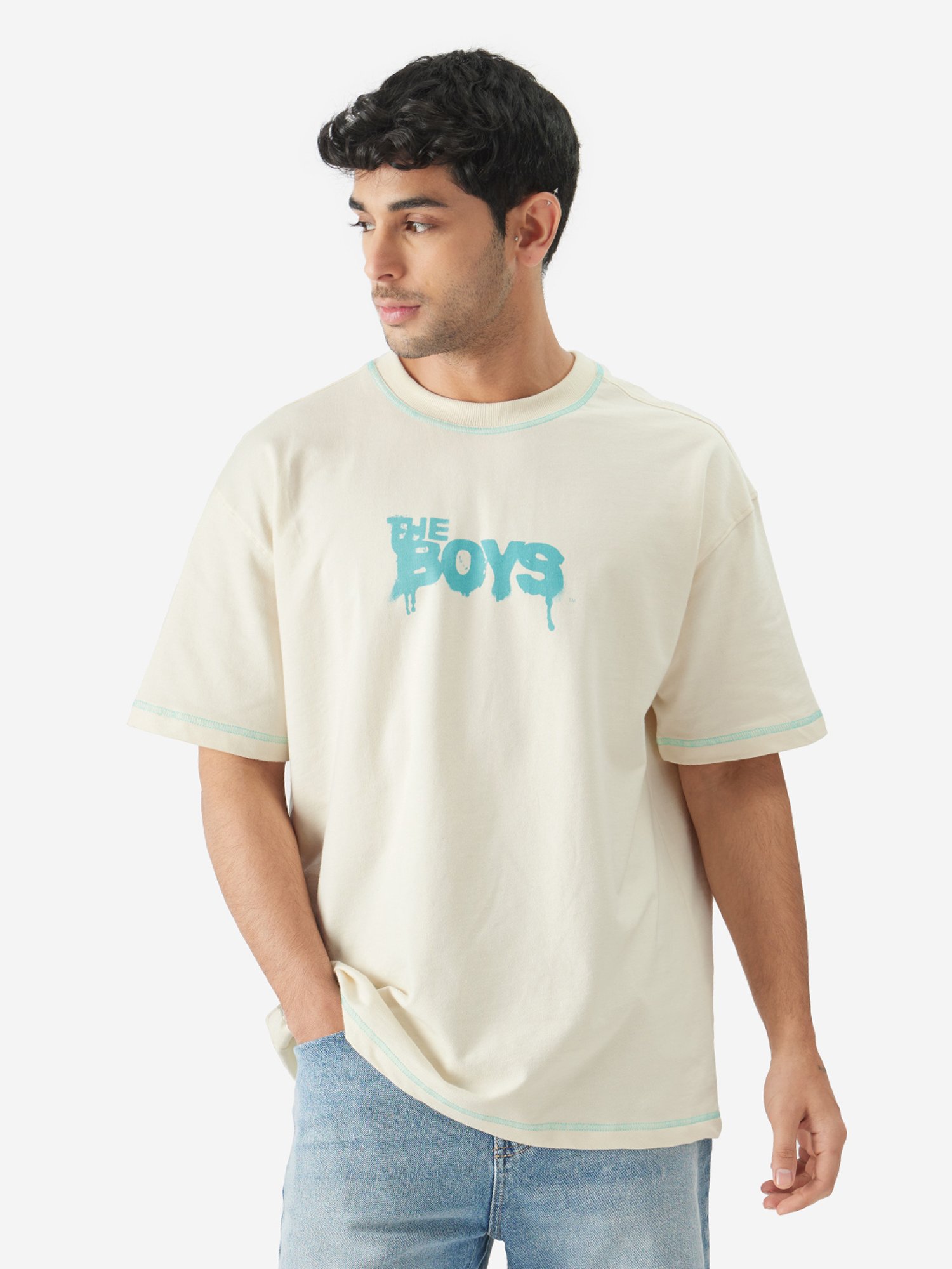 The Souled Store Off White The Boys: Doodle Oversized T-Shirt