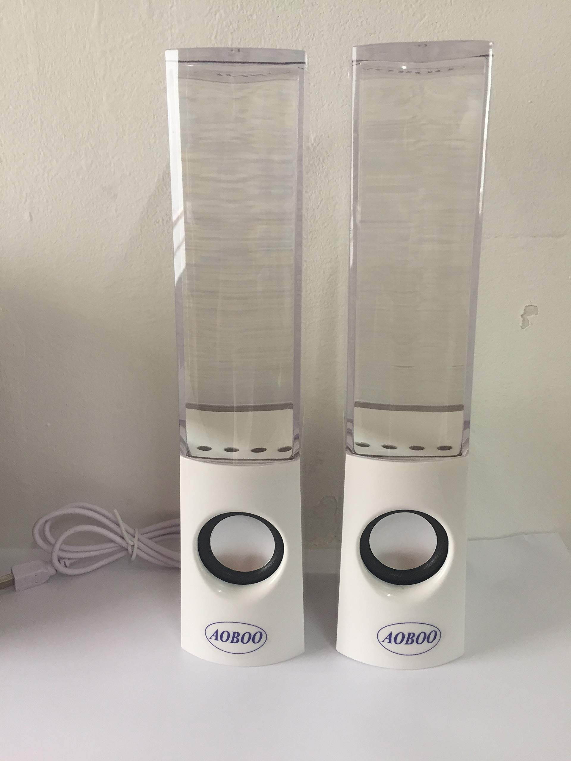 Aoboo Led Light Dancing Water Speakers Fountain Music for Desktop Laptop Computer PC,USB Powered Stereo Speakers 3.5mm Audio (White,Line-in Speakers)